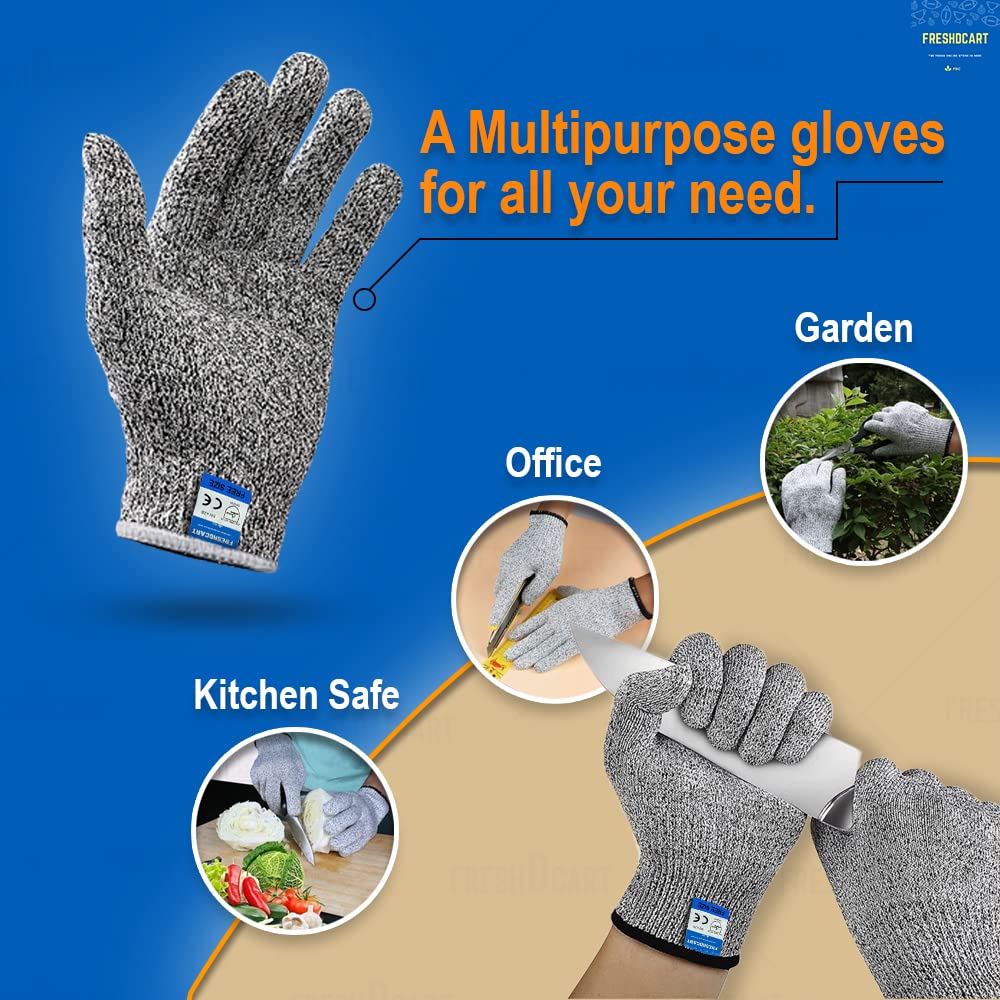 Giftock Rubber Karo-988S Anti Cut Resistant Level 5 Protection With Elastic Hand Fitting Safety Gloves (Free Size, Grey, 1 Pair), Pack of 1