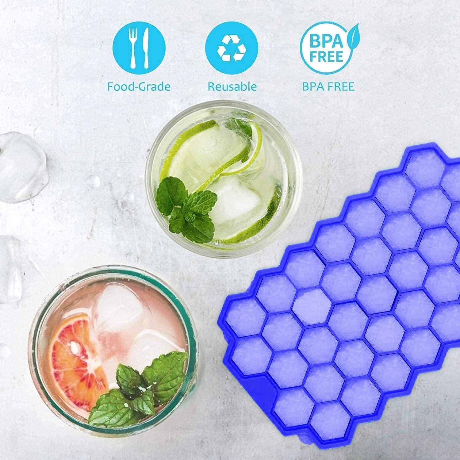 Giftock Flexible Silicone Honeycomb 37 Cavity Ice Cube Tray for Freezer Moulds Small Cubes Whiskey Fridge Bar Soft Ice Cube Tray -Pack of 1 Multicolor