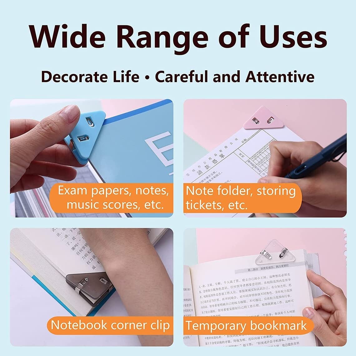 Giftock Triangular Plastic Paper Clips,Clamps for Preventing Paper Corners from Bending Ideal Tool Attaching Documents to Student Reading, Bunch or Office Clip Art 10 Pc