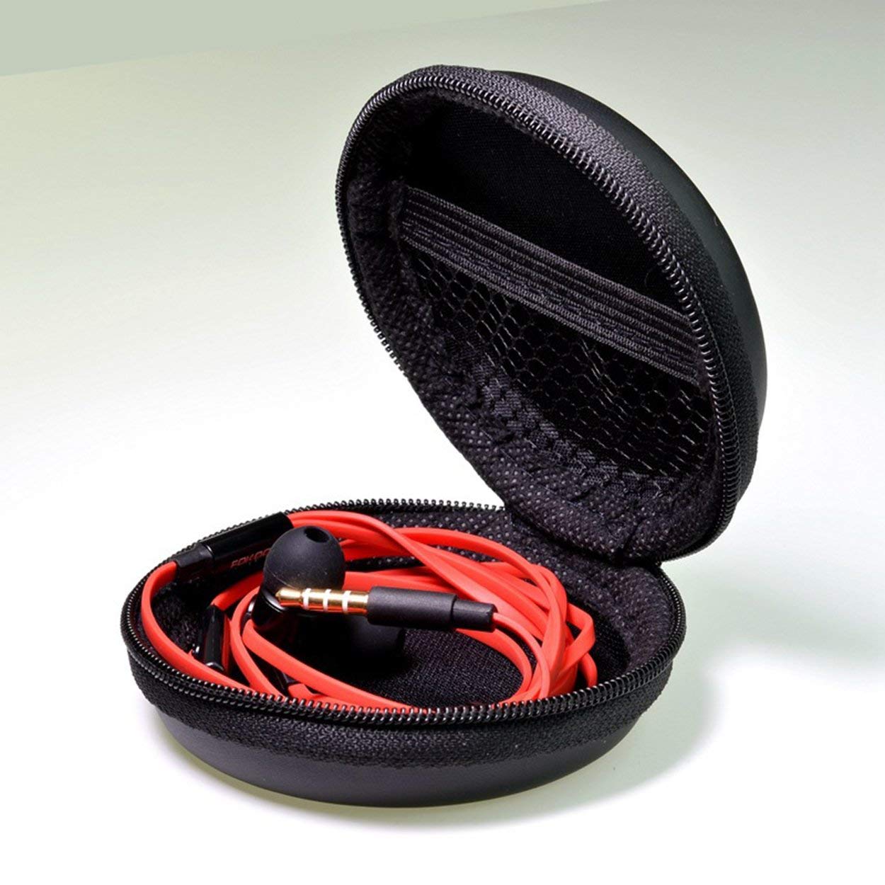 Giftock Round Zippered EVA Pouch for Earphone USB Cables Earbuds (Black) Pack of 1