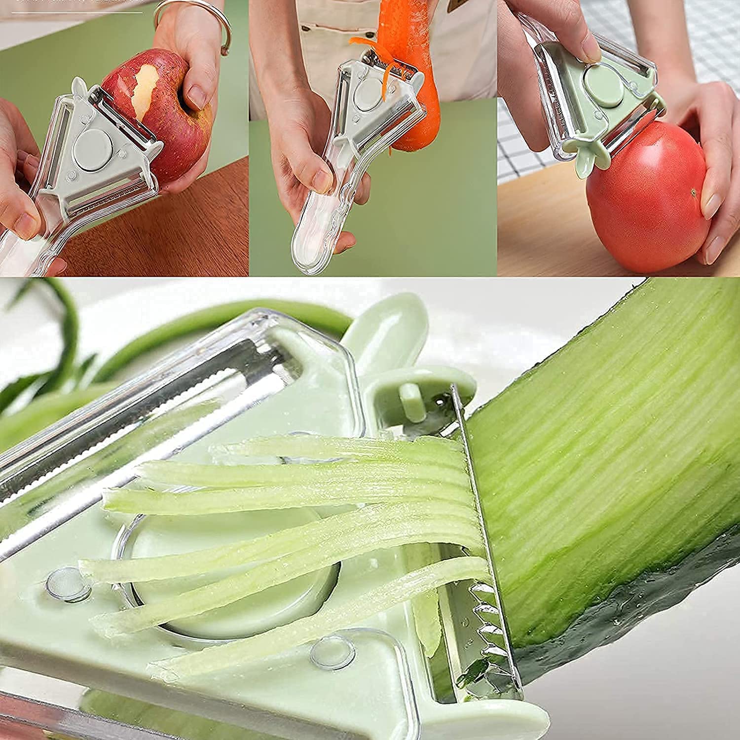Giftock 3 in 1 Blade Peeler - 3 in 1 Vegetable Peeler, Multifunctional Fruit Peelers with 3 Blades Stainless Potato Peeler Stainless Steel Shredder Slicer for Cabbage, Apple, Carrot