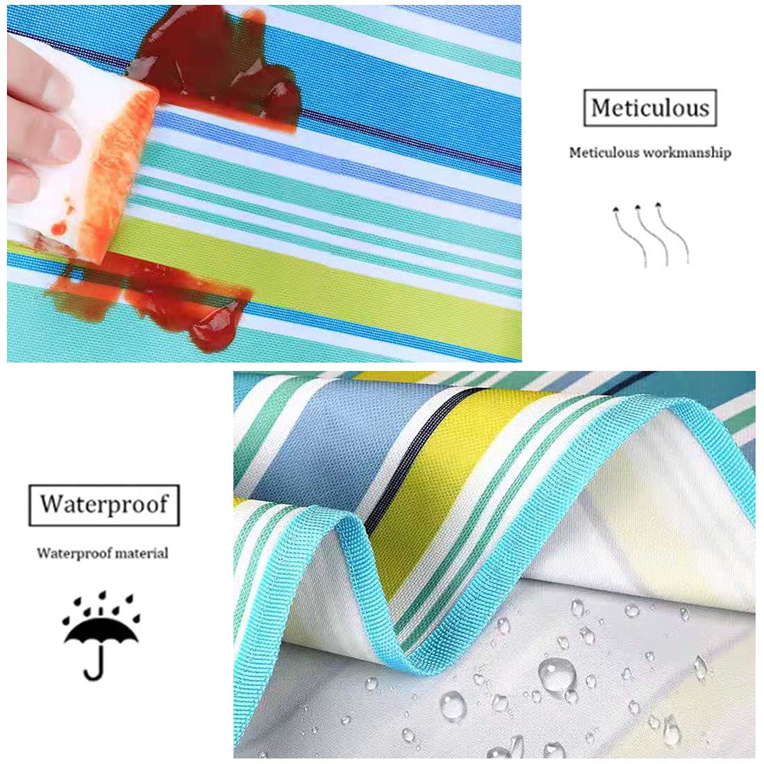 Giftock Picnic Blanket | Beach Picnic mat for Indoor & Outdoor, 80" x 57" Sandproof Waterproof Larger Mat for Travel, Camping, Hiking, Park Grass,Handy Mat Tote, Foldable (Blue Line, Fabric)