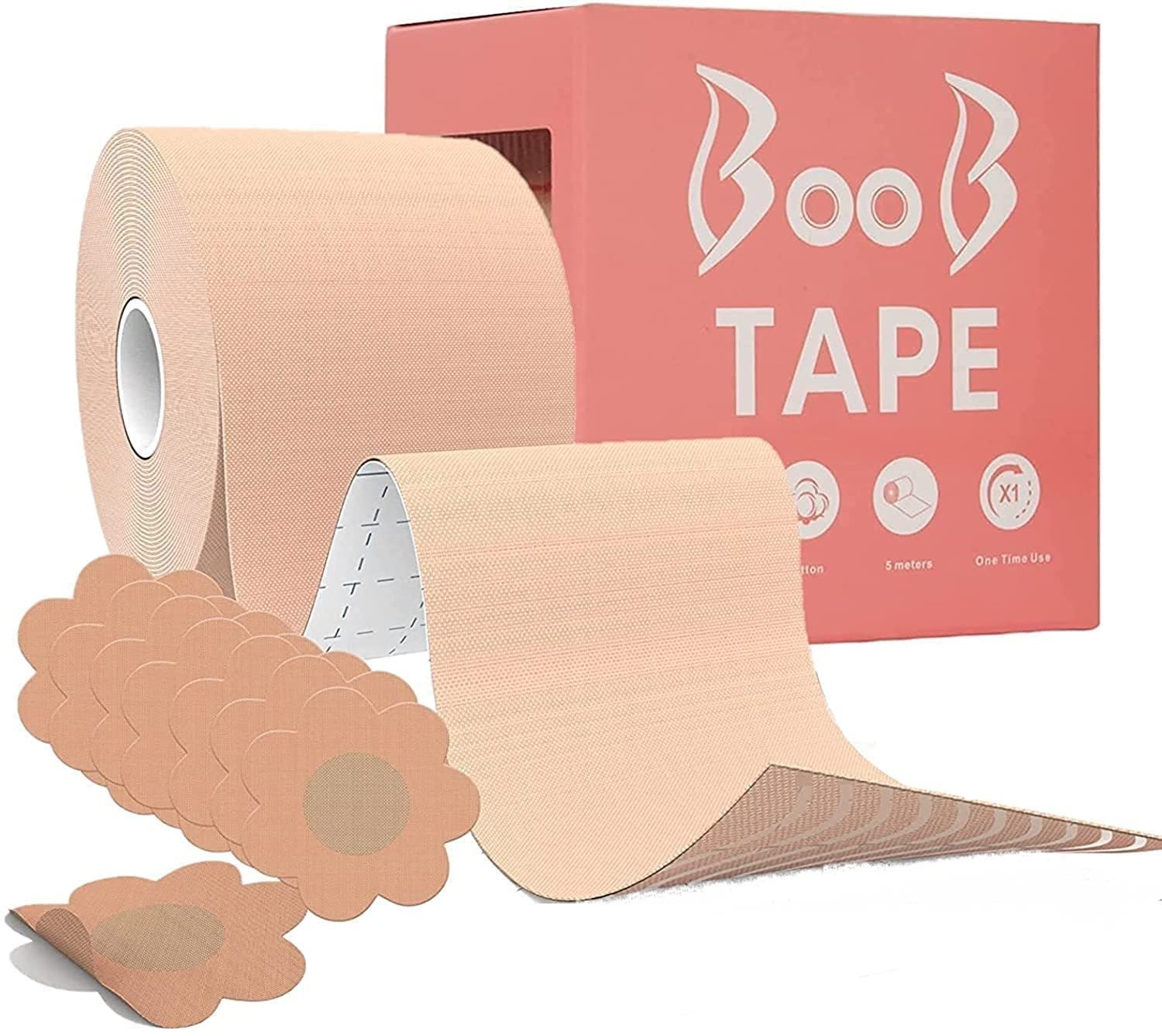 Giftock Boob Tape with 10 Nipple Pasties for Women Push Up & Lifting Breast Tape Breast Lift Bra Tape for Breast Lift Double Sided Tape (Boob Tape) Beige