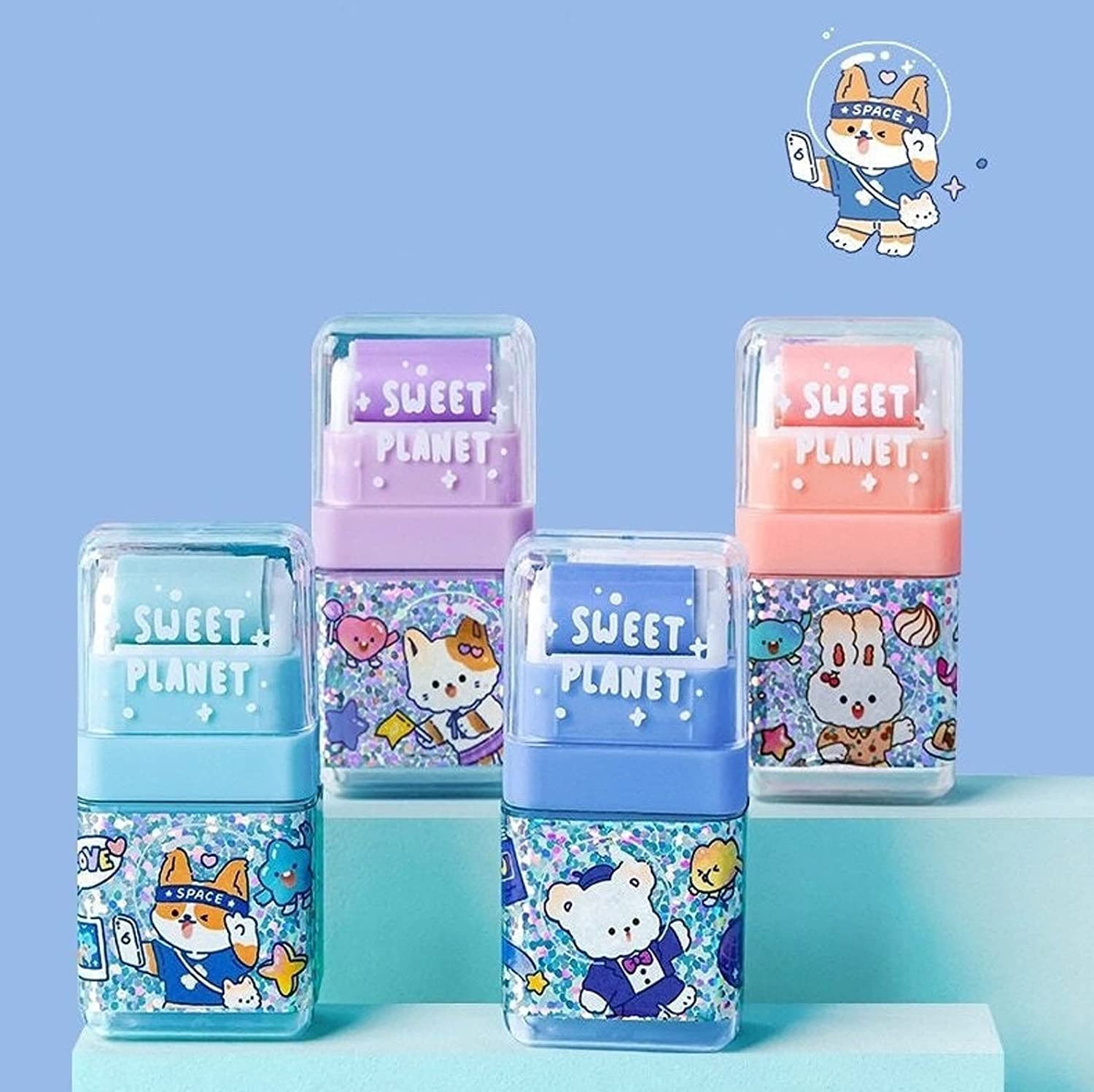 Giftock Mini Cute Pencil Eraser, Cartoon Animal Themed Roller Colorful Rectangle Eraser, Pencil Rubber Erasers for Kids, School, Office Supply, Stationery (Multicolor)