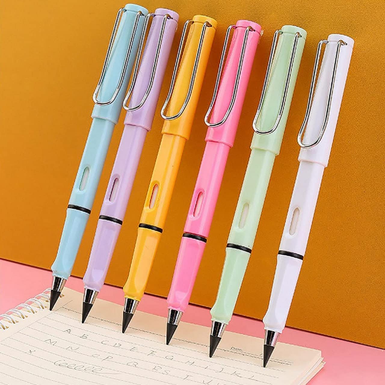 Giftock Reusable Everlasting Inkless Pencils - Portable Replaceable Graphite Nib Eternal Erasable Metal Writing Pens Triangular Golf Stationary Set (Pack of 2)