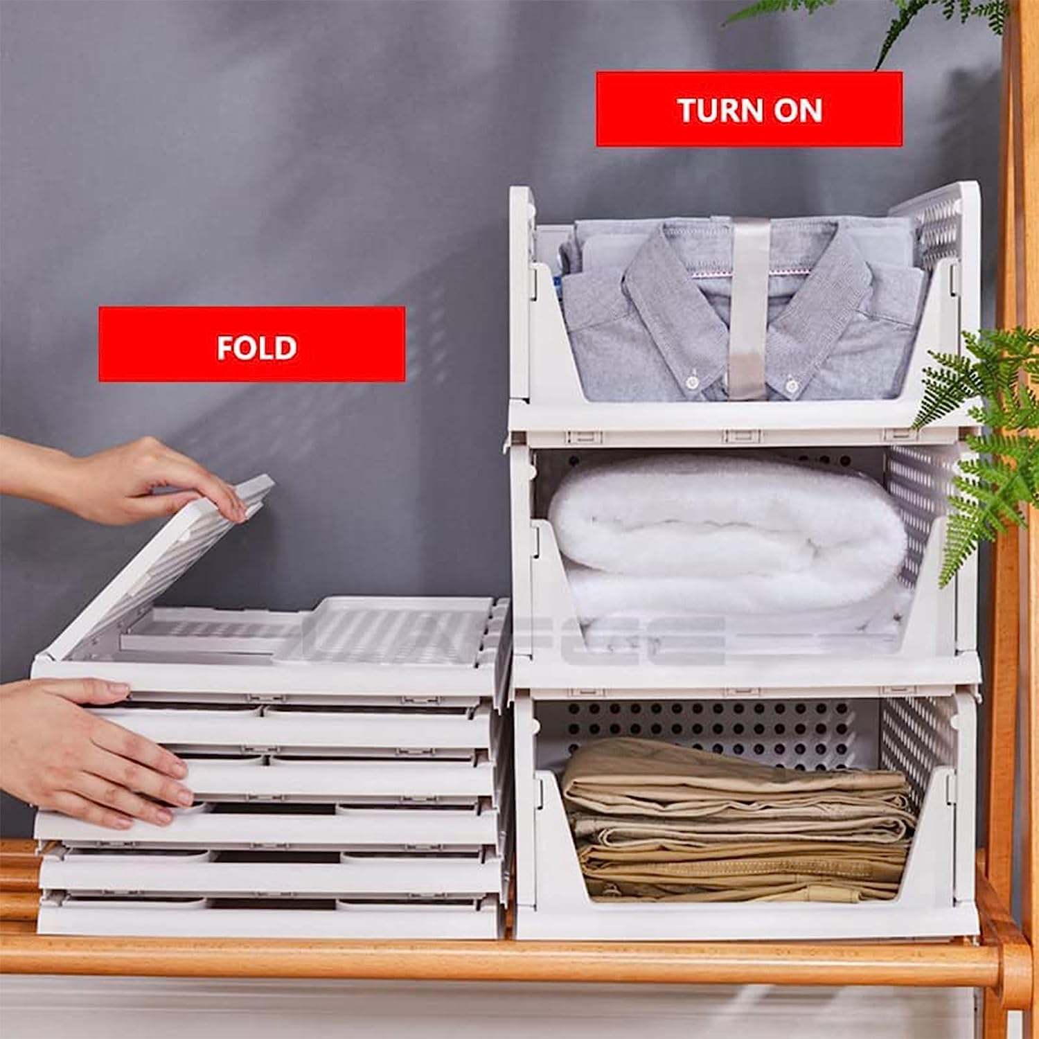 Giftock Plastic Foldable & Stackable 3 Layer Foldable Sliding Drawer Organizer and Stackable Closet Organizer for Home Wardrobe & Cupboard for Clothes