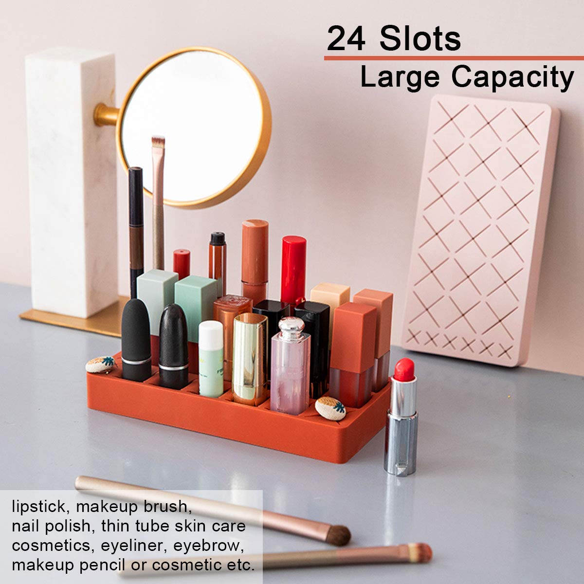 Giftock Silicone Lipstick Holder 18+6 Slots, Cosmetic Organizer Stand Square Makeup Display Case for Brush Lip Eye Stick Nail Polish Brushes Eyebrow, Premium Cosmetic Organizer.(Multi Color)