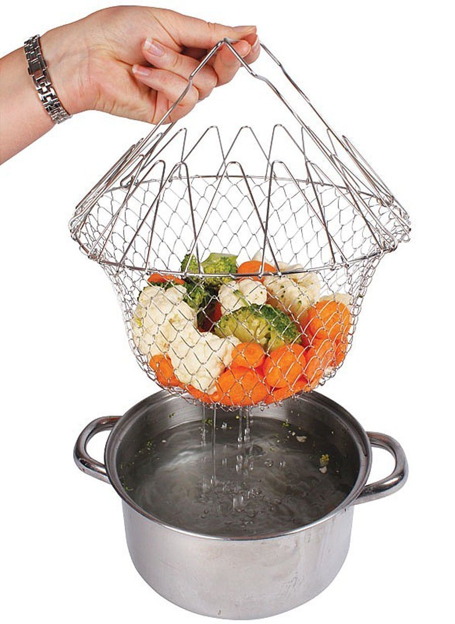 Giftock Stainless Steel Collapsible Frying Basket Multifunctional Chef Cooking Basket Deep-Frying Basket Flexible Cooking Tools for Frying Food, Washing Fruits, Vegetables 1