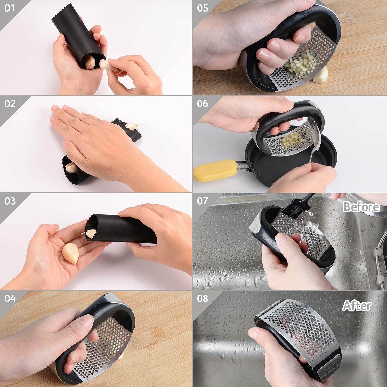 Giftock ENTERPRISE Garlic Press Stainless Steel Garlic Mincer Ginger Crusher and Peeler Squeezer Press Kitchen Gadget with Handle