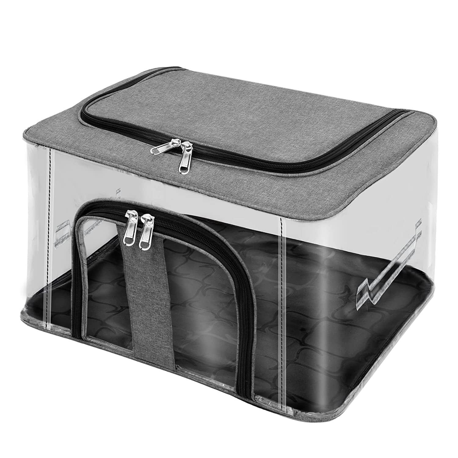 Giftock Nylon 33 L PVC Transparent Moisture Proof Storage box for Clothes Under-Bed Closet Wardrobe Organizer Bag for Clothes with Carry Handle (44 x 31 x 24 cm, Grey) (pack of 1)