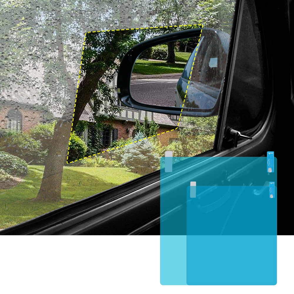 Giftock Universal Car Accessories Rear-View Mirror Waterproof Anti Fog Rainproof Anti-Water Protective Film Sticker for Car (Square - 2 PCs)