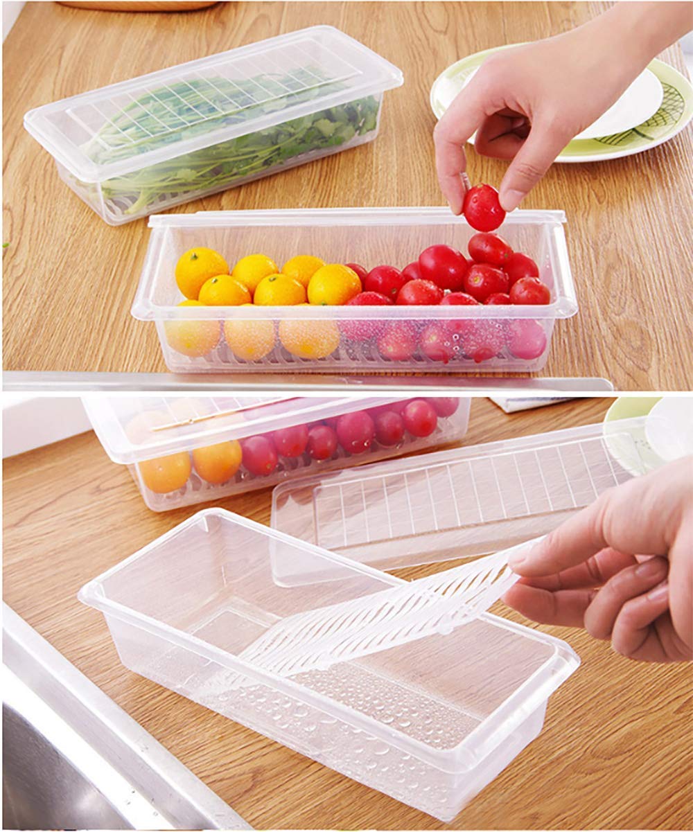 Giftock Food Storage Container with Removable Drain Plate and Lid Fridge Storage Box Stackable Plastic Freezer Storage Containers To Keep Fresh for Meat, Vegetables, Fruits etc. (1500ml, 2 Piece)