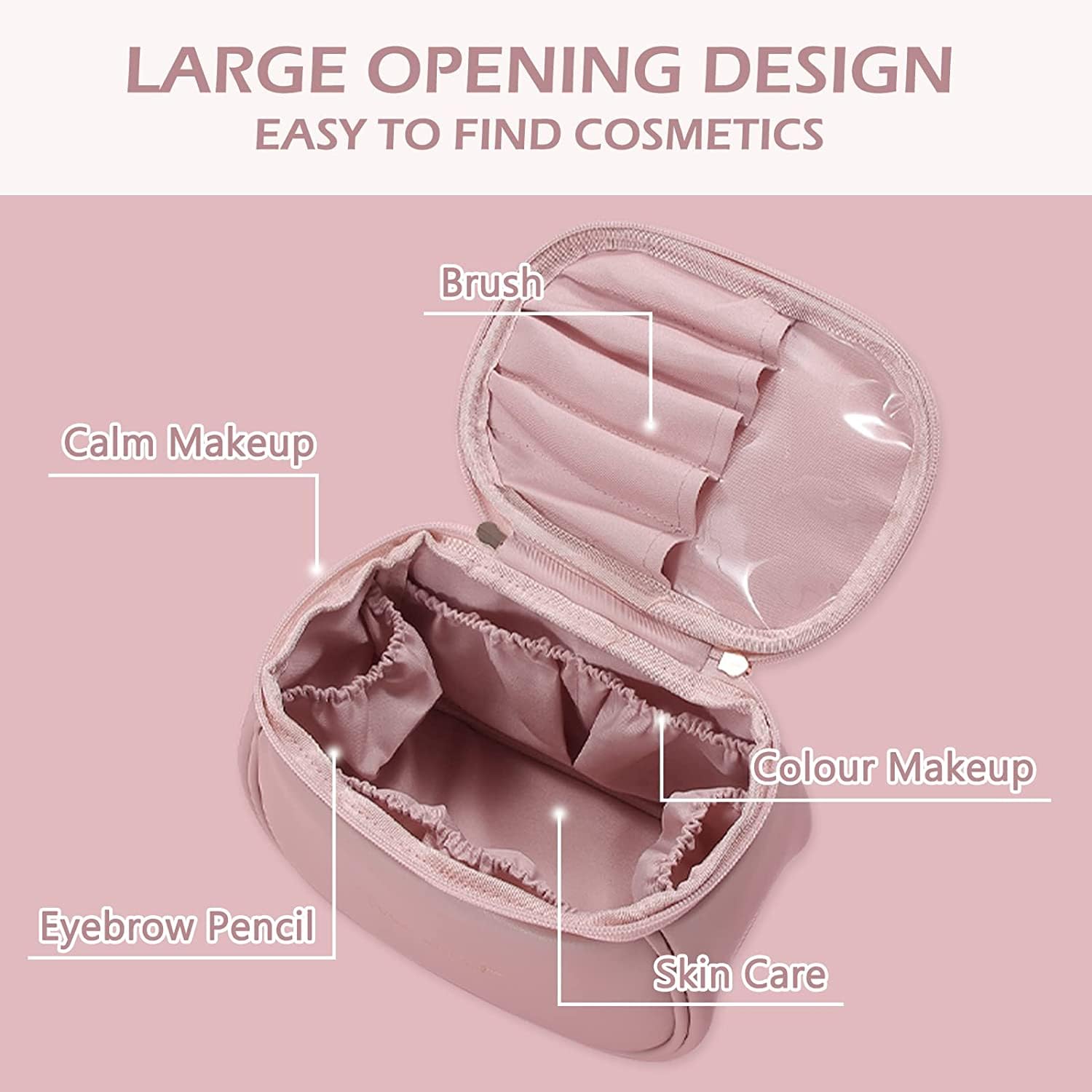 Giftock Makeup Bag, Portable Cosmetic Bag, Large Capacity Travel Makeup Organizer, Leather Cosmetic Brush Case for Women Toiletry Bag for Girls with Handle and Divider (Light Pink)