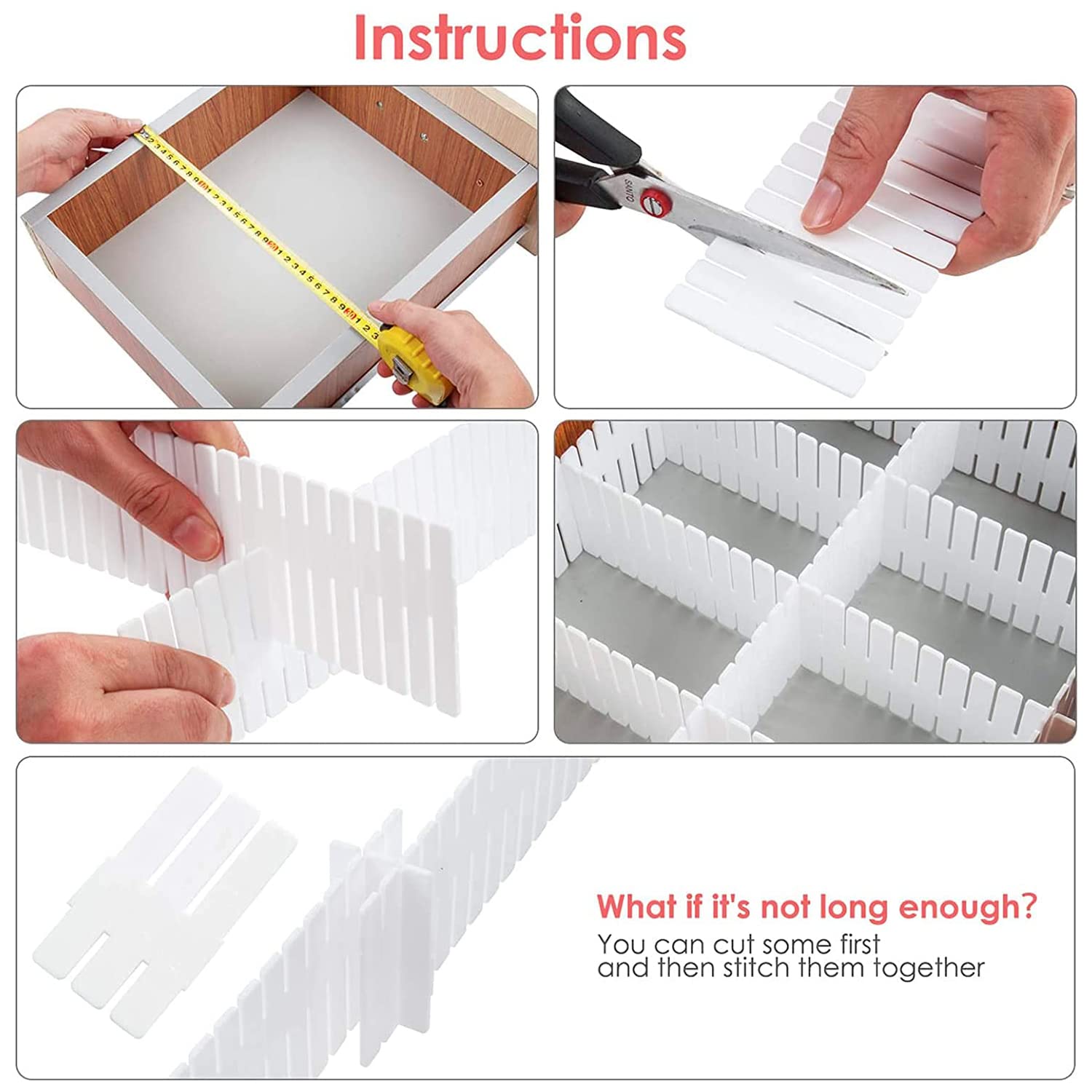 Giftock Drawer Divider|Plastic Adjustable Drawer Organizer|Flexible Drawer Dividers For Socks|Tie|Makeup|Kitchen|Dresser|Pack of 1|8 Pcs Set (Assorted)