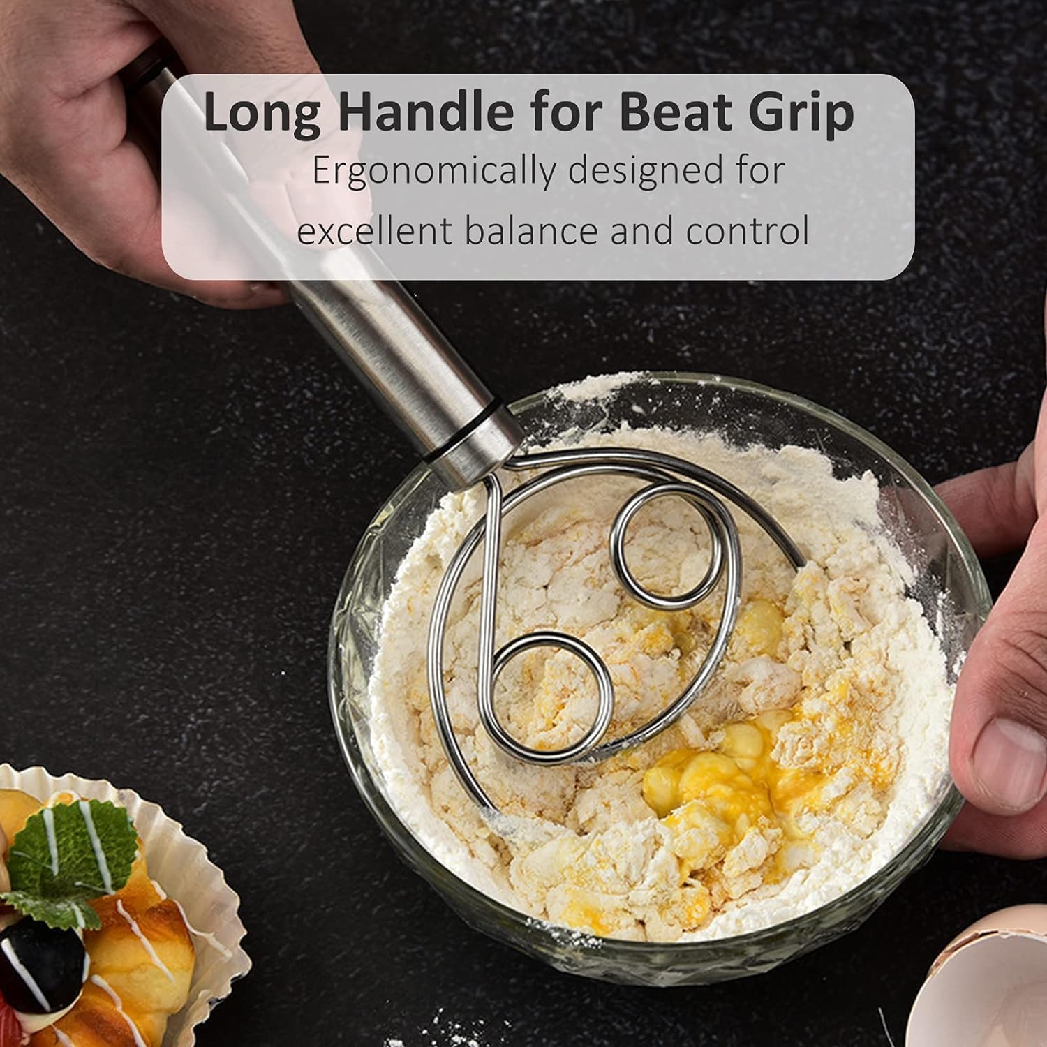Giftock Danish Dough Whisk Food Grade 304 Stainless Steel Hand xer Bread Whisk 8.5 Inch Danish Whisk Dough Scraper Baking Tool for Bread Pastry or Pizza Dough Silver