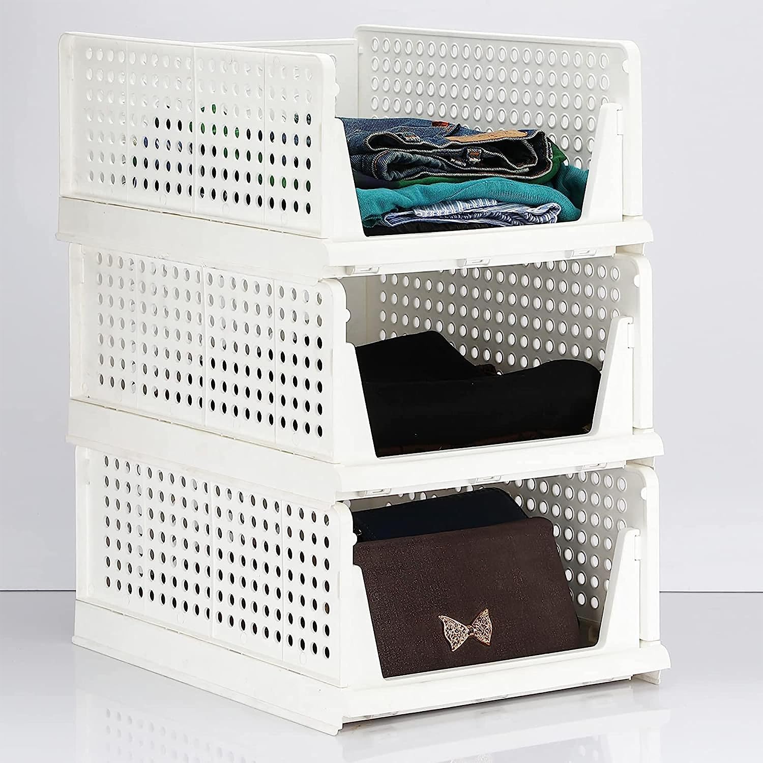 Giftock Plastic Foldable & Stackable 3 Layer Foldable Sliding Drawer Organizer and Stackable Closet Organizer for Home Wardrobe & Cupboard for Clothes