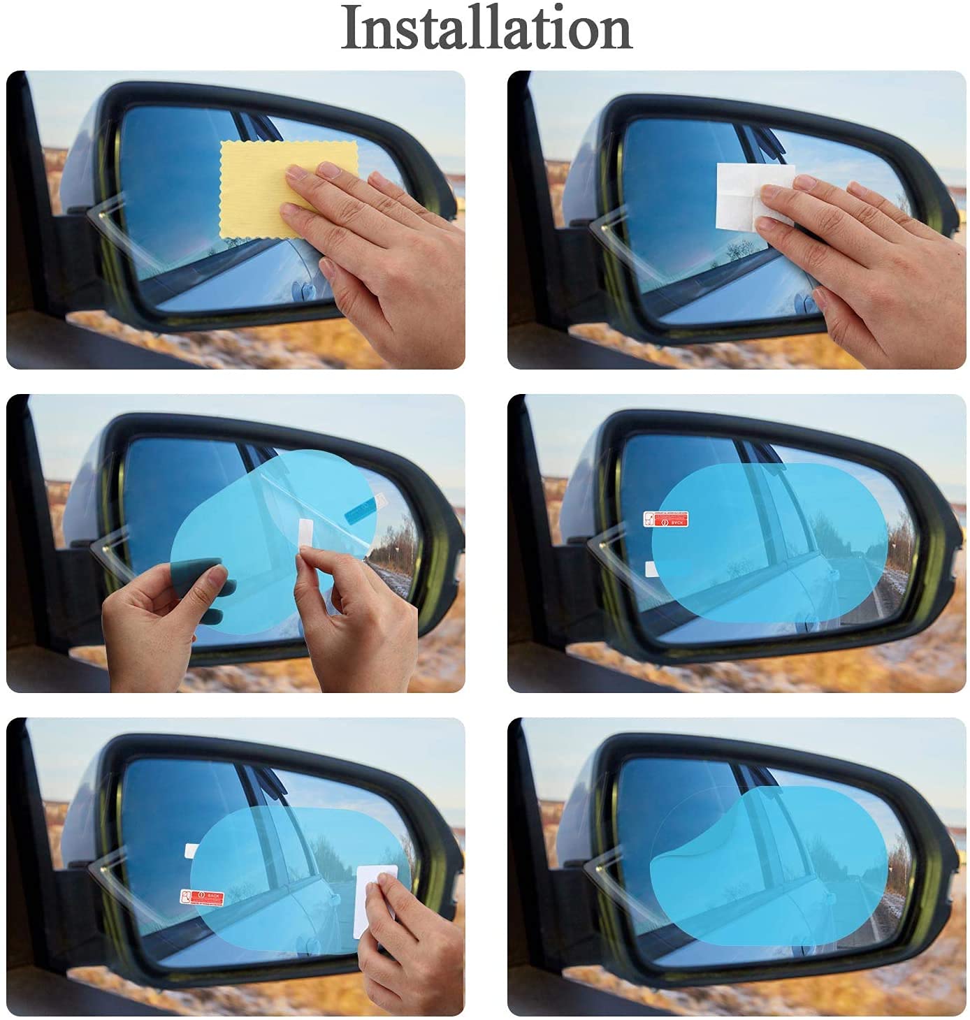 Giftock Universal Car Accessories Rear-View Mirror Waterproof Anti Fog Rainproof Anti-Water Protective Film Sticker for Car (Square - 2 PCs)