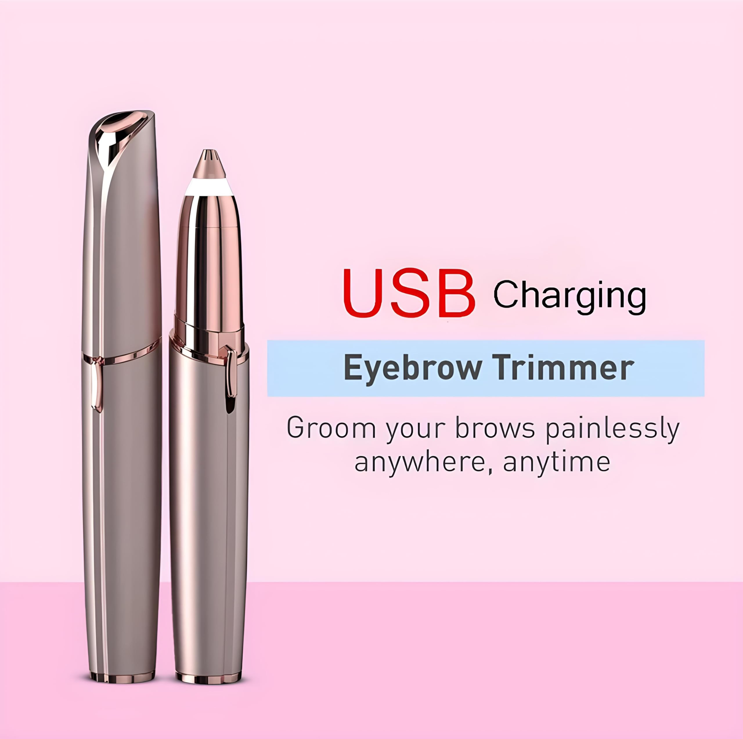 Giftock Eyebrow Hair Removal USB Rechargeble Pain Less Flawless Machine for Women & Men - Face, Chin, Cheek, Eyebrow, Upper Lip Hair Remover for Women - Lipstick Shaped (Eyebrow Trimmer)