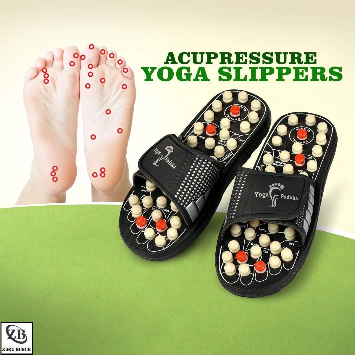 Giftock Spring Acupressure Magnetic Therapy Sandals |Yoga Paduka Acupressure Foot Relaxer| Foot Massager Slipper| Rotating Acupressure Foot Slippers for Men & Women (6 UK)