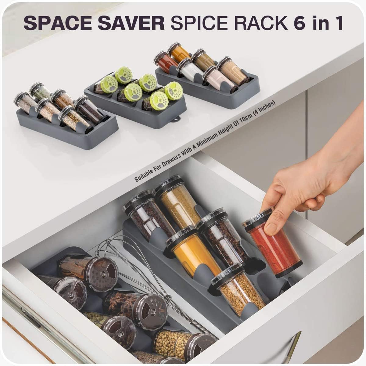 Giftock Space Saver Spice Rack 6 in 1 Non-Skid 3 Slanted Tier Hanging 6 Jars Spice Rack for Kitchen