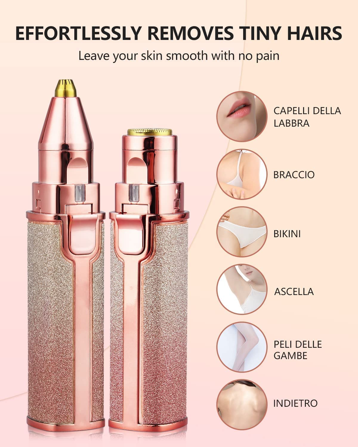Giftock 2 in 1 Electric Rechargeable Flawless Eyebrow - Women Facial Hair Removal Electric Eyebrow Shaper Trimmer 2 in 1 Eye Brow Hair Remover Perfect Painless Shaver Device Face Razor Lip