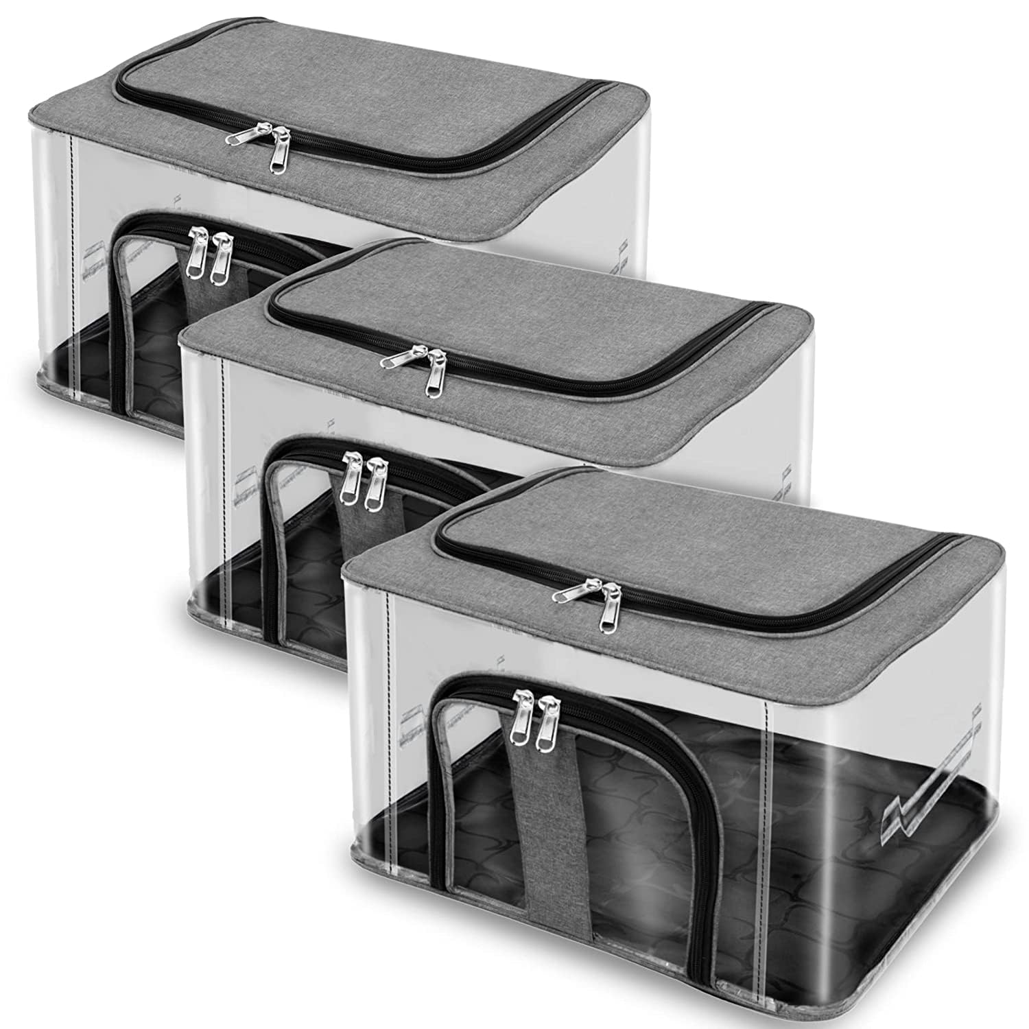 Giftock Nylon 33 L PVC Transparent Moisture Proof Storage box for Clothes Under-Bed Closet Wardrobe Organizer Bag for Clothes with Carry Handle (44 x 31 x 24 cm, Grey) (pack of 1)