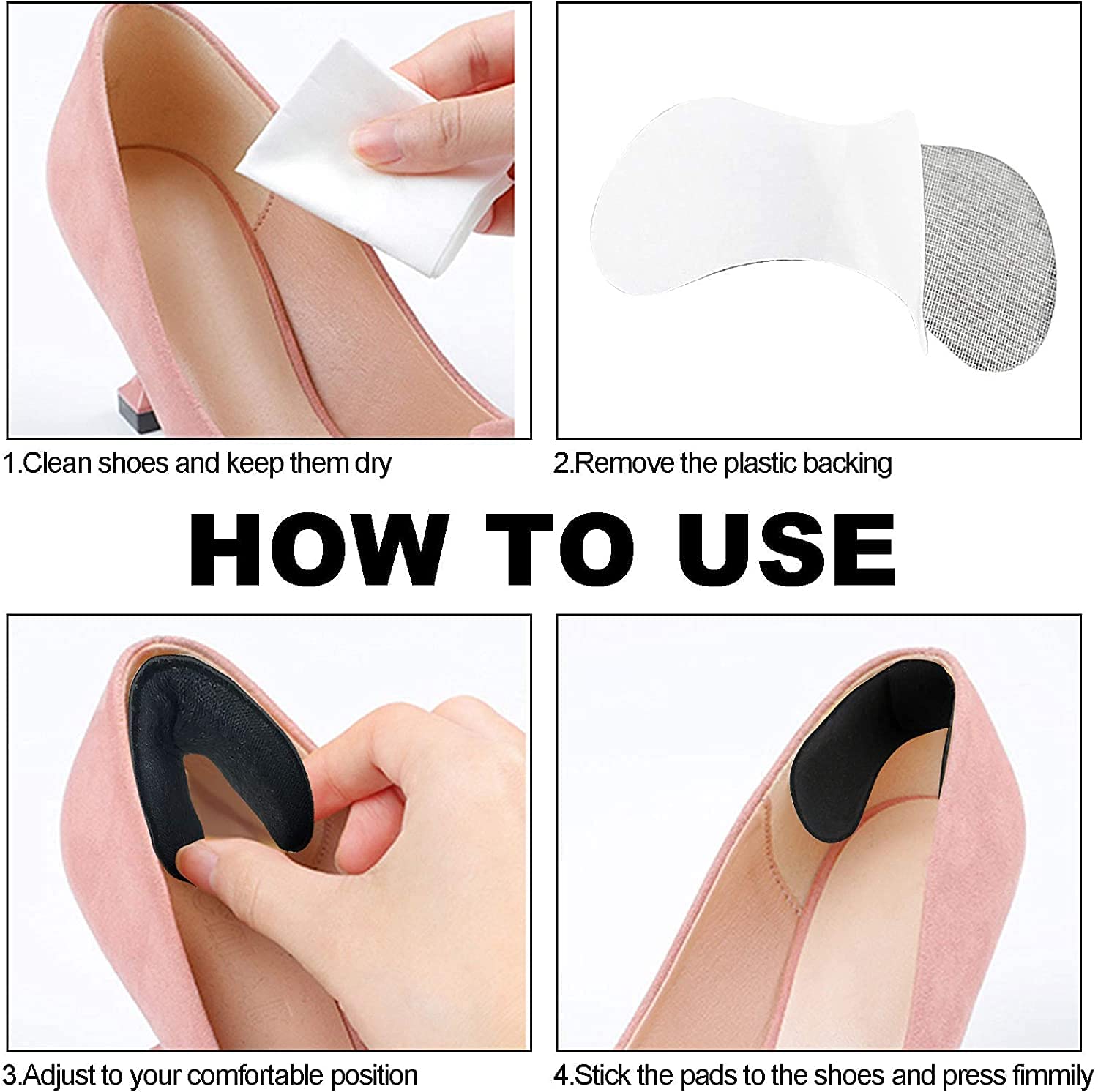 Giftock 6pcs Shoe Insole Reusable Soft Shoe Inserts Heel Cushion Pads Self-Adhesive Foot Care Protector Grips Liners Loose Shoes -Heel Pain Relief Bunion Callus Blisters for Men & Women-3 Pairs