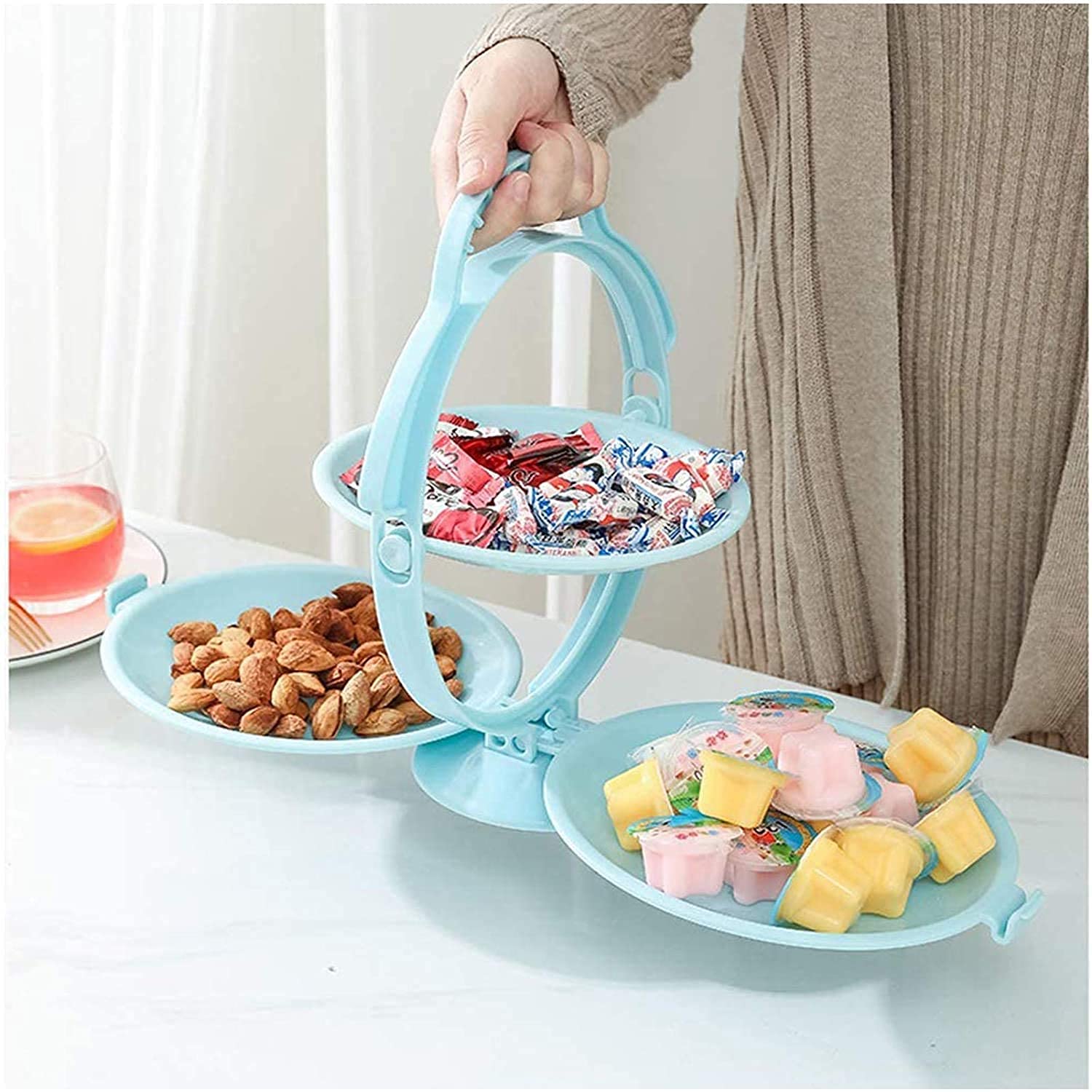 Giftock Multi-Use Foldable 3 Layer Fruit Plate, Candy Dish Fruit/Vegetable Tray Stand for Dining Table & Kitchen Counter