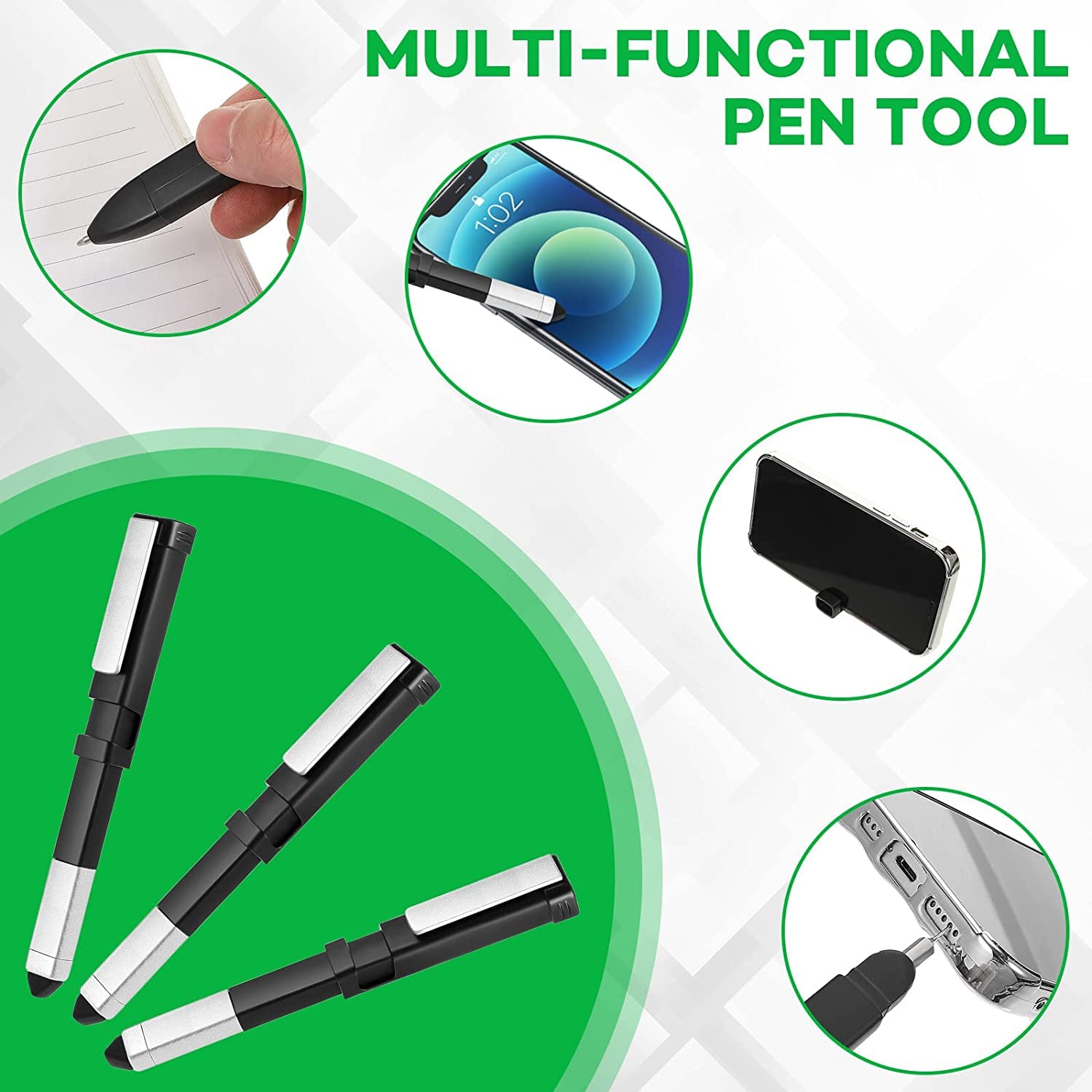 Giftock 2PCS Pen Shaped Phone Holder with Screwdriver Set, Touch Screen Stylus Pen, Multifunctional 4 in 1 Tech Tools Pen with Phone Stand & 7 common screwdriver bits for Home, School, Office ( Multi Tool Pen )