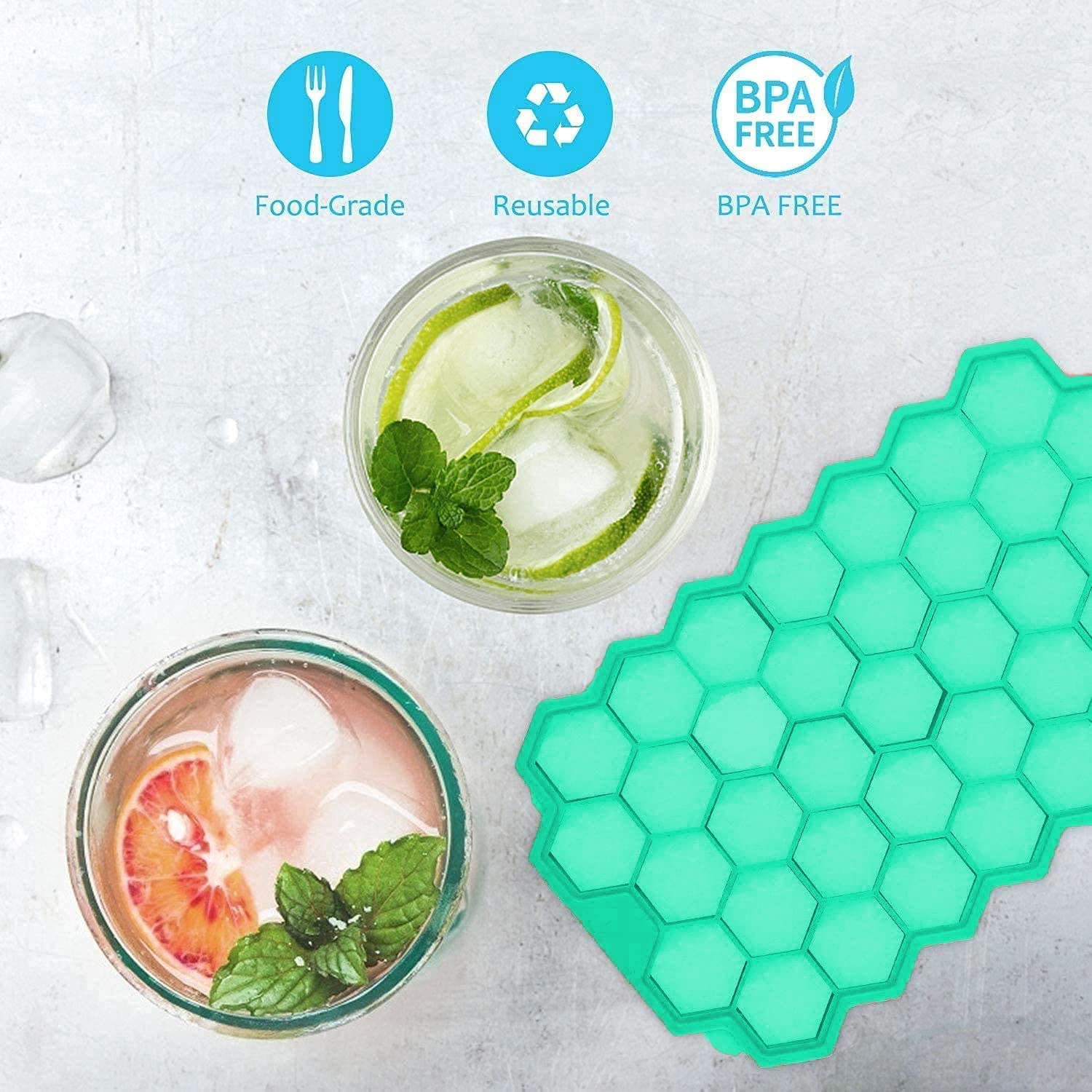 Giftock Flexible Silicone Honeycomb 37 Cavity Ice Cube Tray for Freezer Moulds Small Cubes Whiskey Fridge Bar Soft Ice Cube Tray -Pack of 1 Multicolor