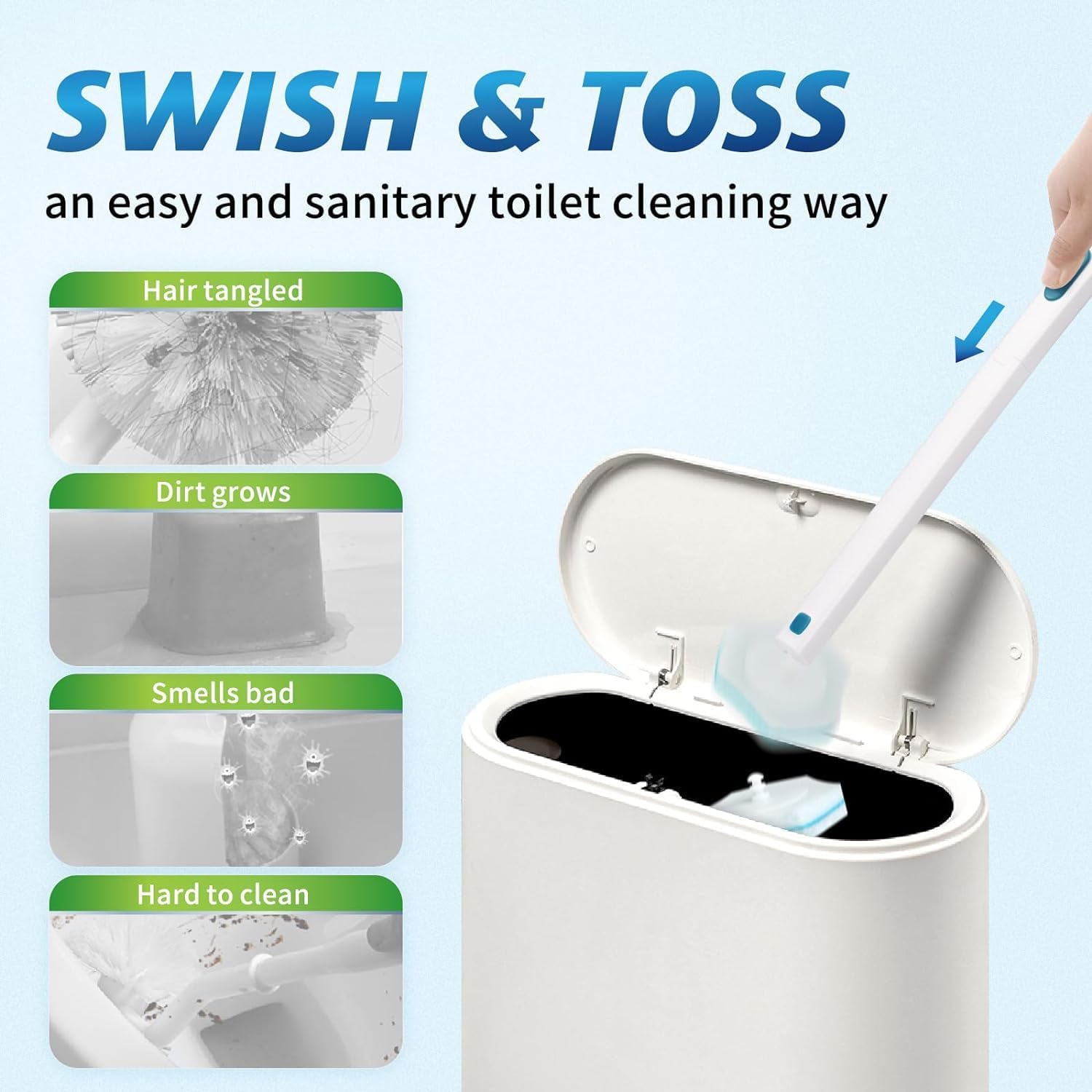 Giftock Disposable Toilet Brush, Disposable Toilet Cleaning System with Toilet Brush Refills, Toilet Brush Refills Toilet Brush and Holder Set Bathroom Accessory Sets Household Products