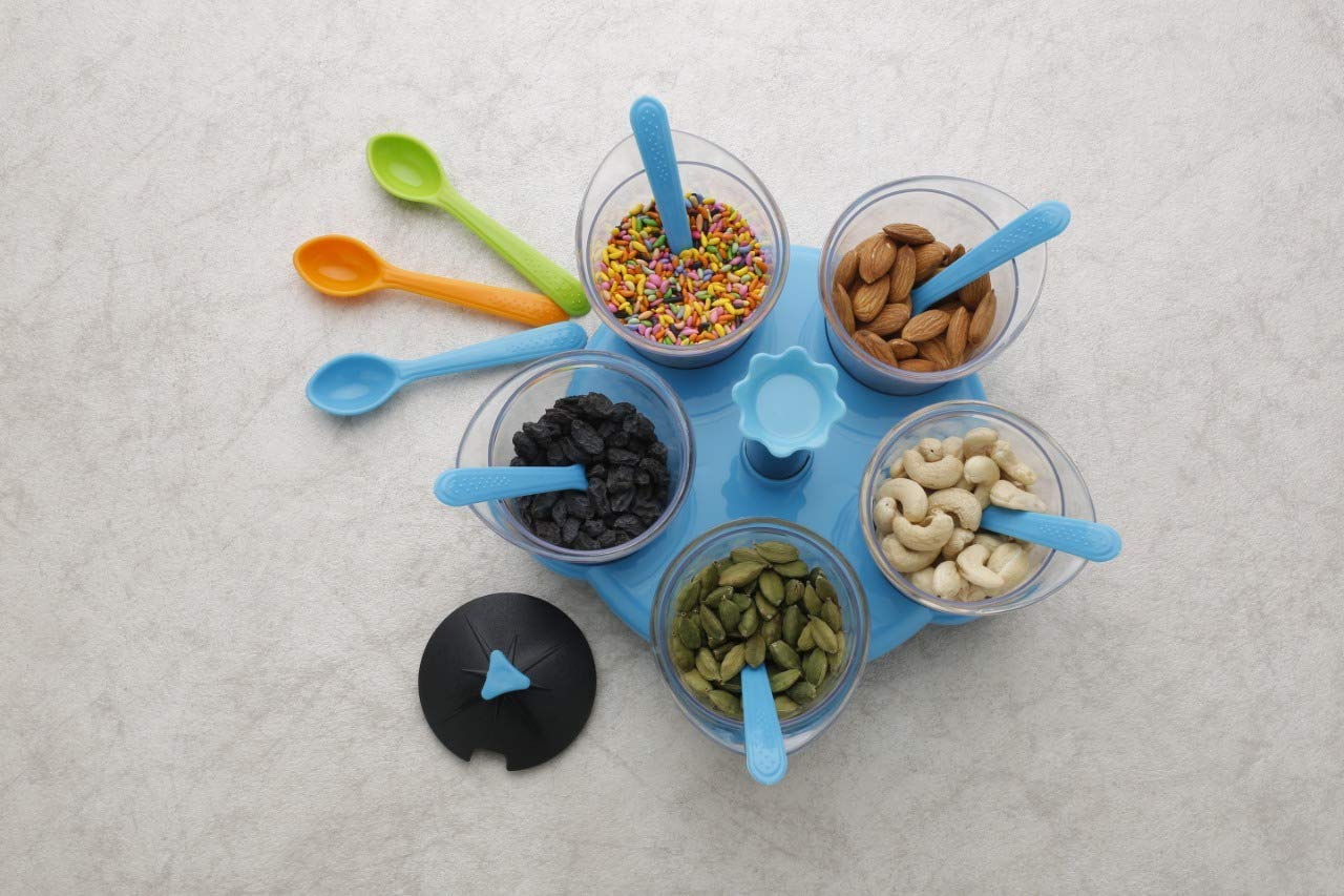 Giftock Plastic Multi Purpose Dining Set/Masala Container of 5 Spice Rack (Multicolored)