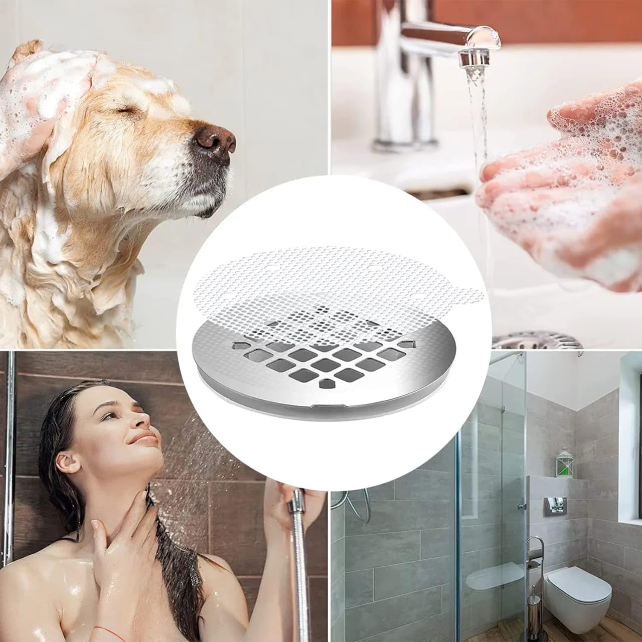 Giftock 10-Pack Disposable Shower Drain Hair Catcher, 90mm/3.54inch Waterproof Drain Hair Catcher for Shower Drain, Bath Hair Catcher Shower Mesh Sticker for Bathroom Bathtubs