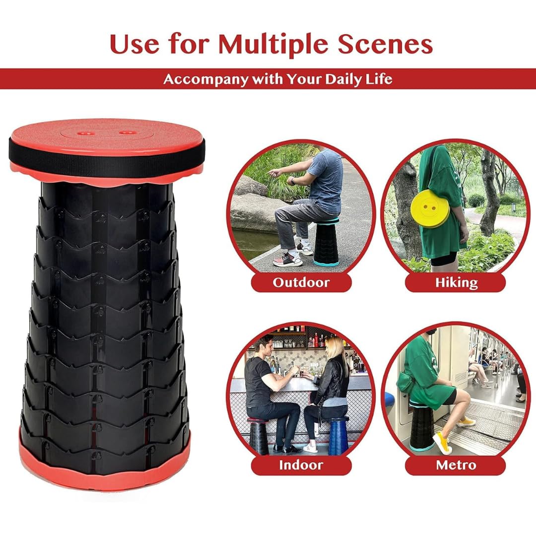 Giftock Upgraded Camping Stool Retractable Folding Stool,Collapsible Telescoping Stool Portable Stool with Max Load 200KGS for Adults for Indoor Outdoor Hiking Gardening Travel (Red)