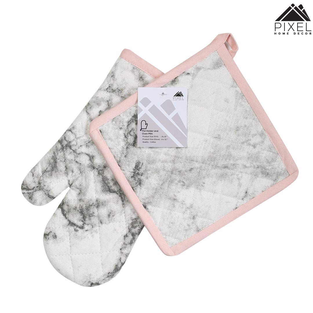 Giftock Printed Cotton Oven Mitten with Pot Holder (Multi)