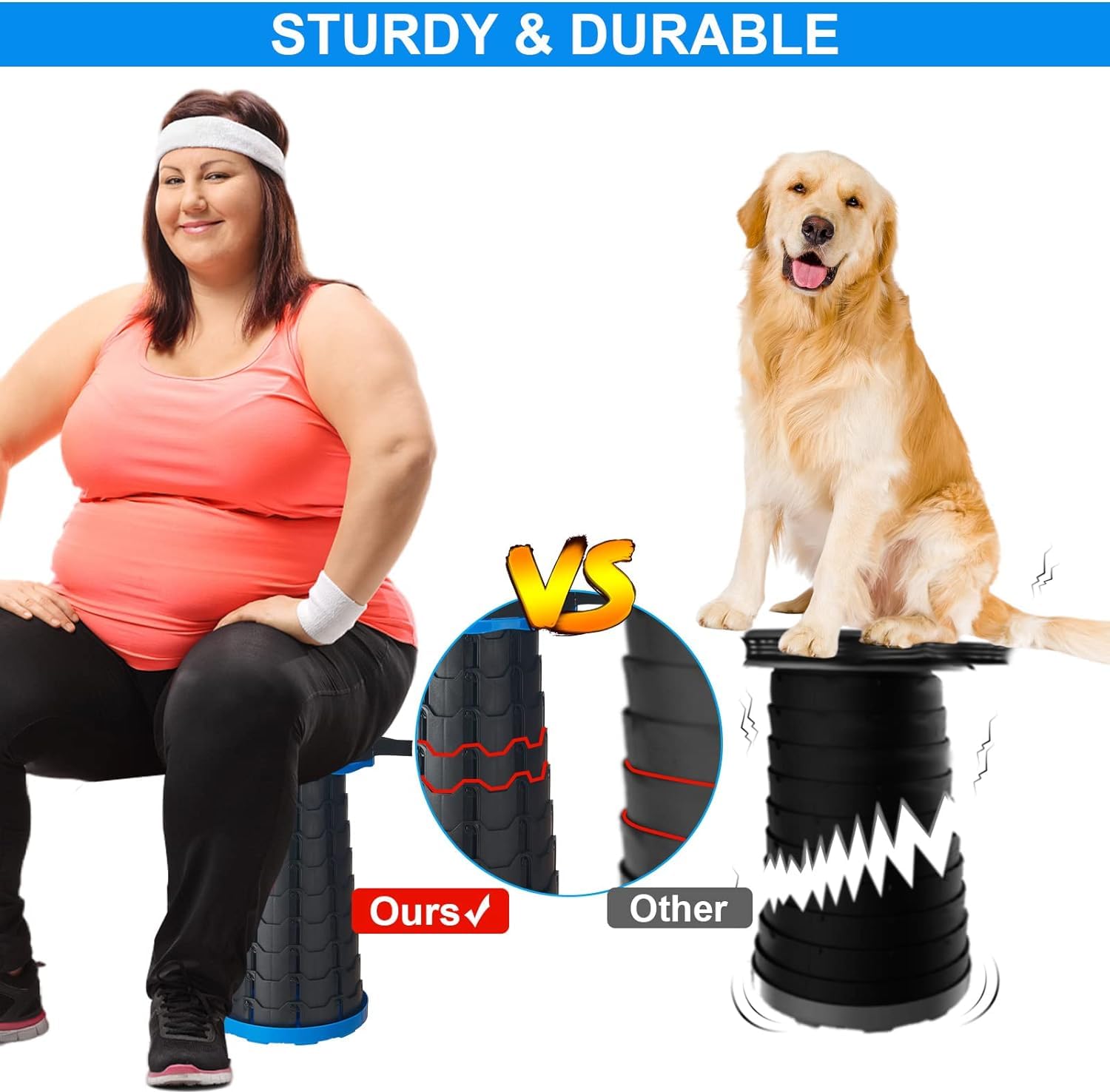 Giftock Upgraded Camping Stool Retractable Folding Stool,Collapsible Telescoping Stool Portable Stool with Max Load 200KGS for Adults for Indoor Outdoor Hiking Gardening Travel (Red)