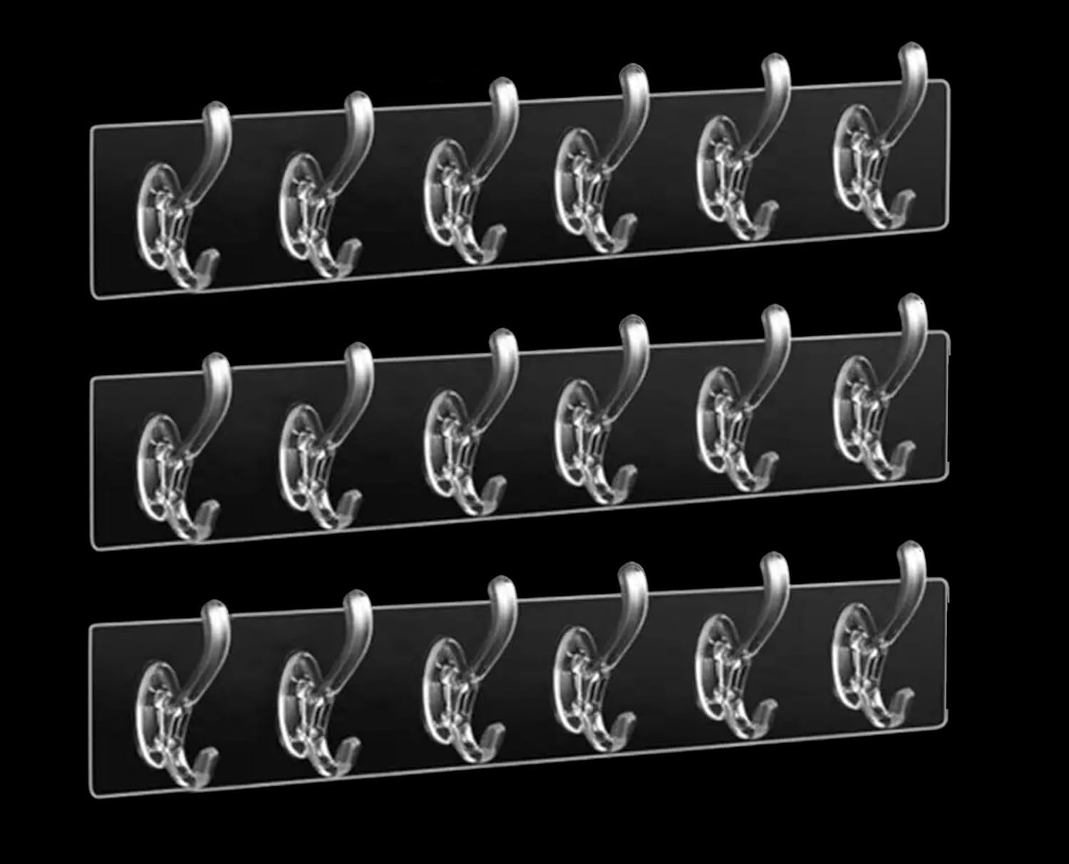 Giftock 3 Pcs 6 Rows Multifunctional Transparent Sticky Hook Set Adhesive Sticker Hanger in Kitchen Bathroom Oilproof Home Wall Hanging Waterproof Seamless Invisible Strong Self Adhesive Wall Mounted - 3 Set