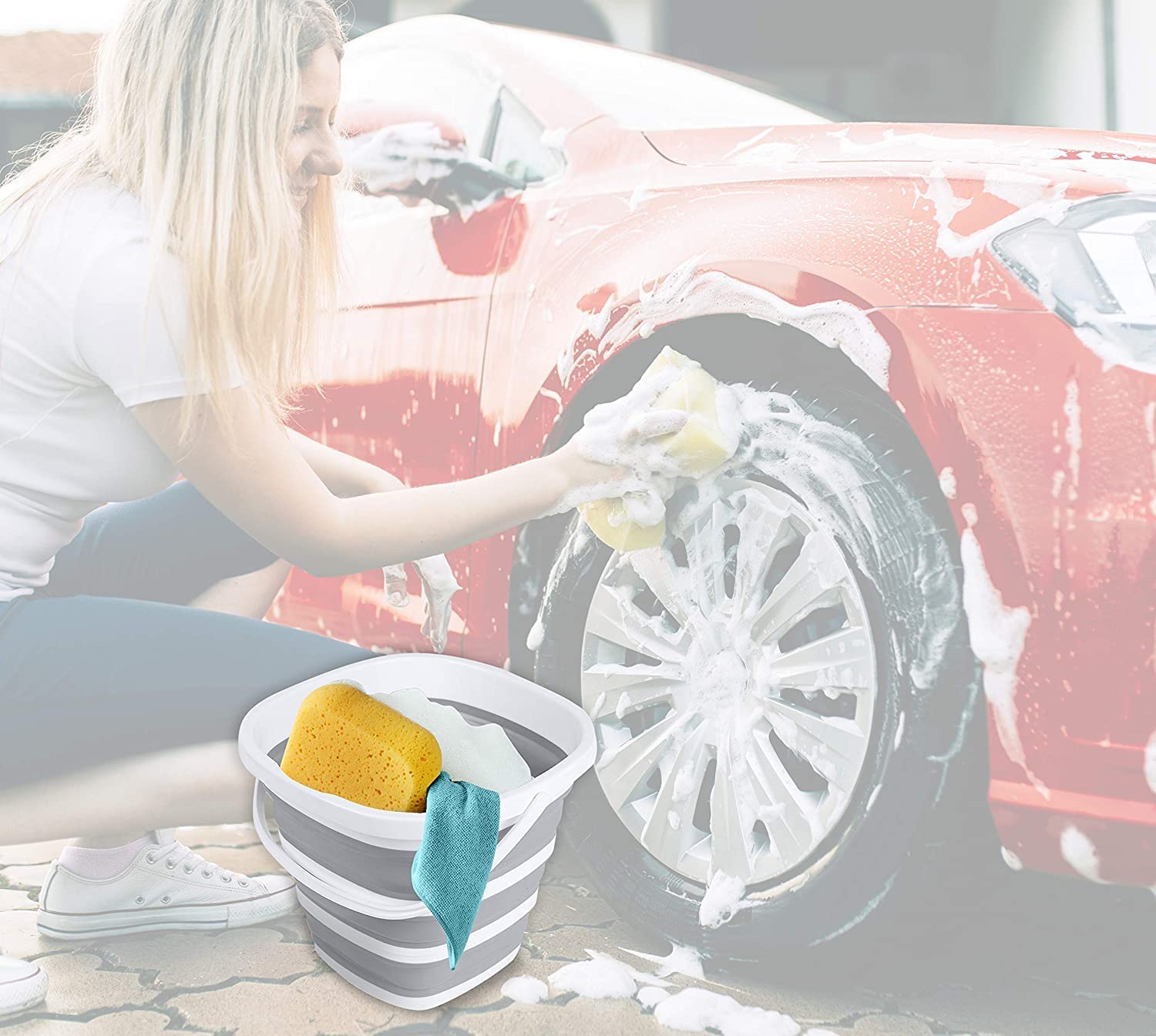 Giftock 10L Collapsible Bucket Portable Folding Bucket Lid Silicone Car Washing Bucket Children Outdoor Fishing Travel Home Storage
