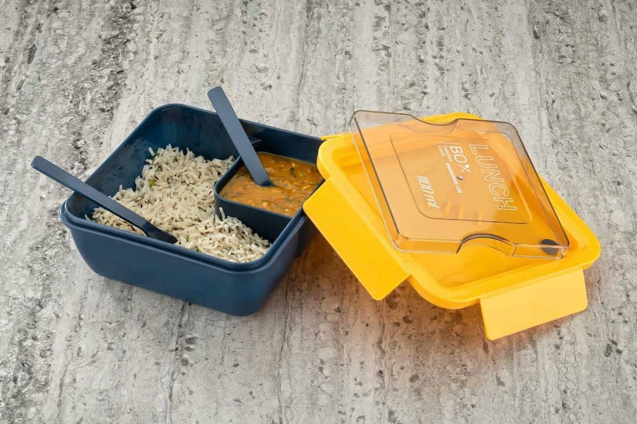 Giftock Square Container Airtight Leakproof Unbreakable Storage Container/Lunch Box with Spoon Big Bite Lunch Box 1100 Ml