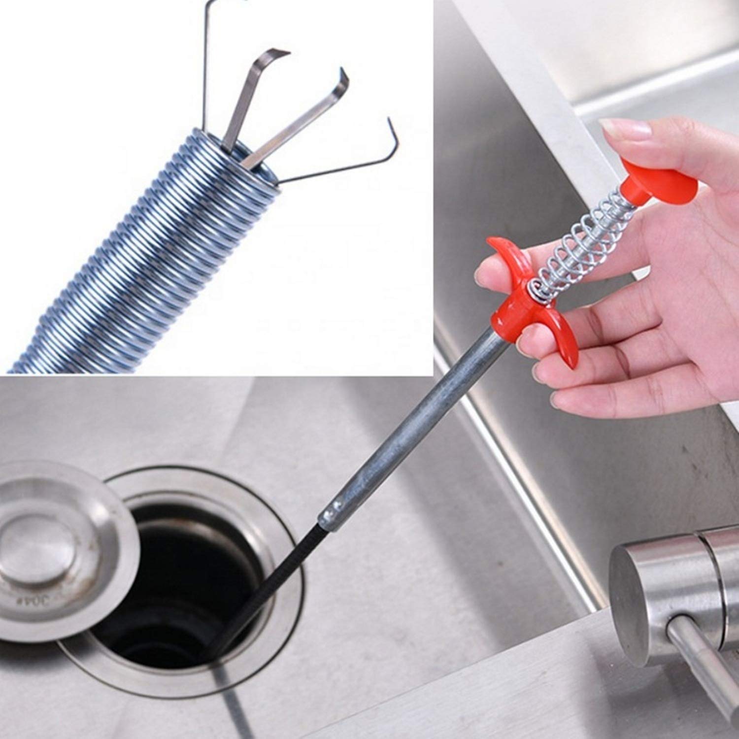 Giftock  Drain Pipe Cleaner, Hair Catching Drain Cleaner, Drain Cleaning Pipe Spring Stick, Hair Catching Claw Wire, Sewer Sink Tub Dredge Remover. (60 CM)