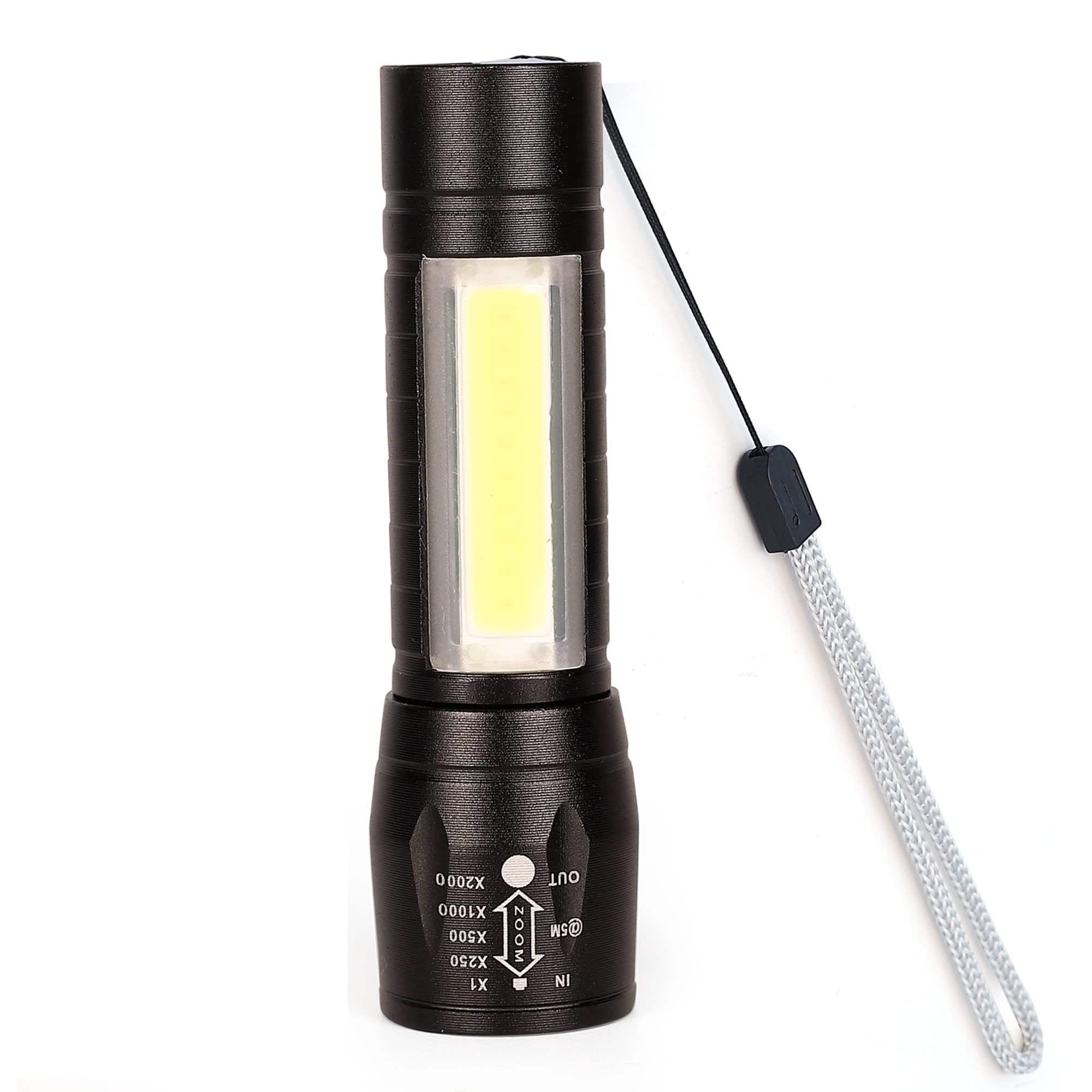 Giftock High Quality LED Flashlight With COB Light Mini Waterproof Portable LED XPE COB Flashlight USB Rechargeable 3 Modes Pen Clip Light Flashlight With Hanging Rope Small Size Black Colored