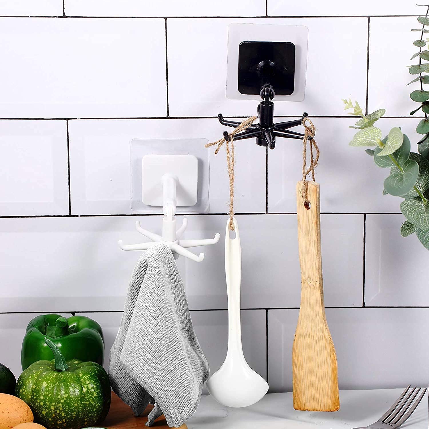 Giftock Kitchen Hook Rotating 360 Degree Bathroom self Adhesive Home Wall Hanging Hanger Hooks Utility Office Sticker Heavy Folding(1PIC)