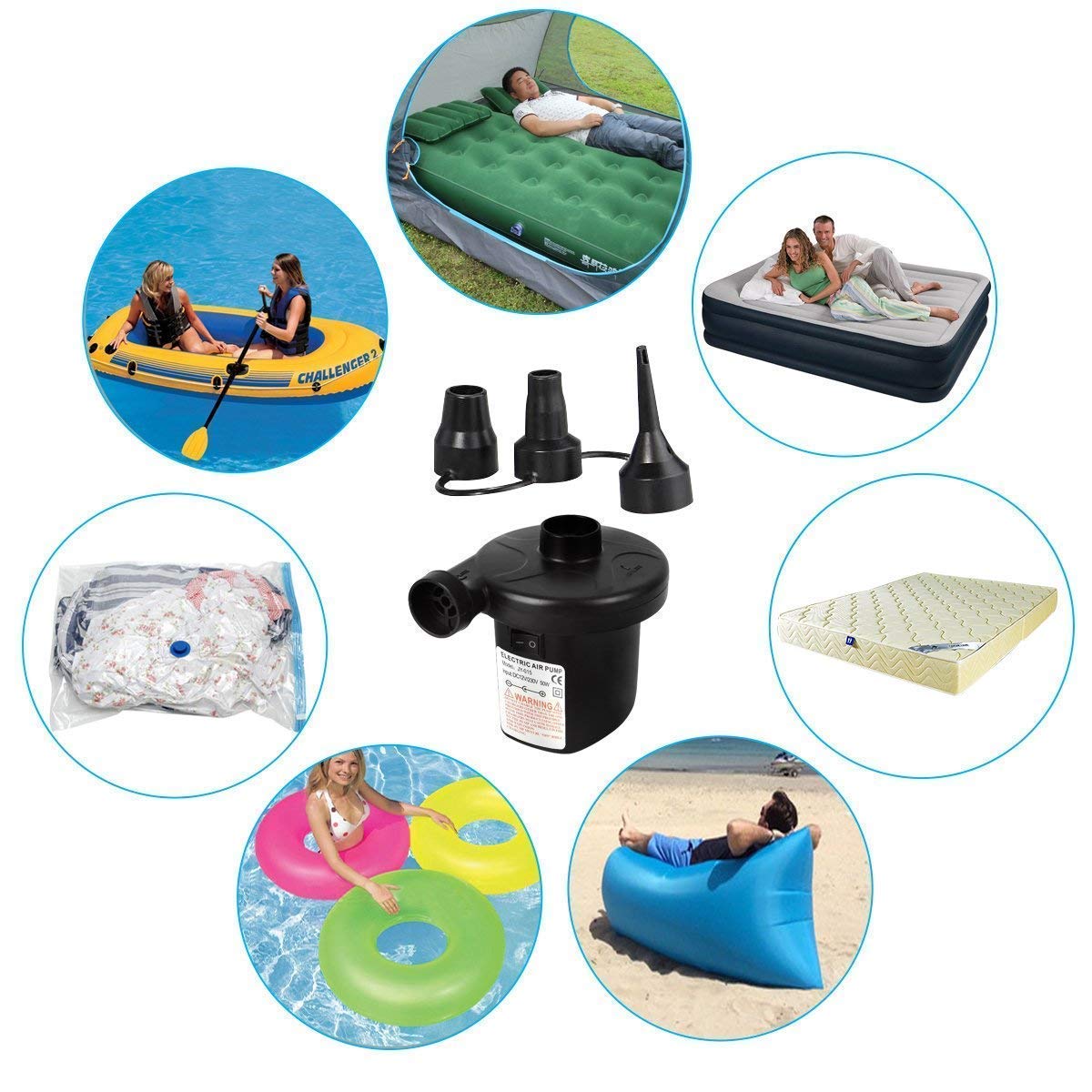 Giftock Multi-Purpose Electric Air Pump for Quickly Inflates/Deflates Sofa, Bed, Swimming Pool Tubes, Toys,Air Bags, Mattresses