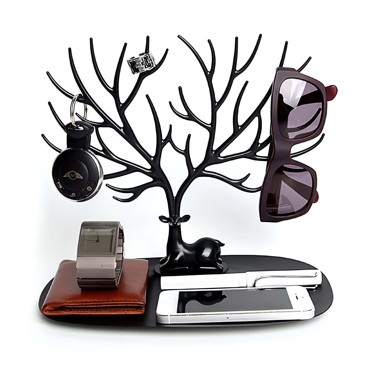 Giftock Deer/Antlers Jewelry Holder Deer Tree | Creative Sika Deer Tree Tray Display Stand Holder (Black)