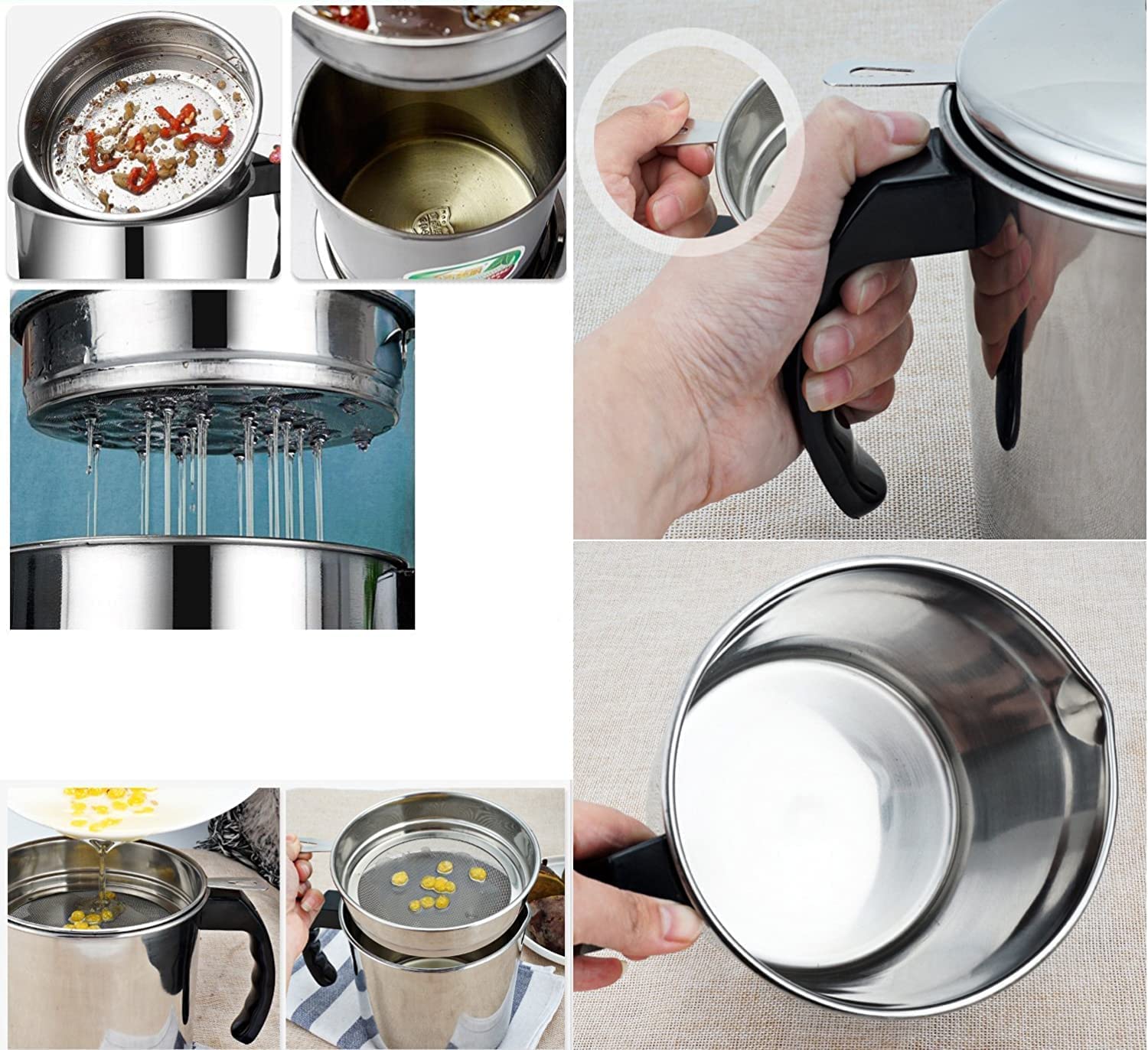 Giftock  Modular Kitchen Oil Filter Stainless Steel Household Oil Pot with Lid Cooking (Best Oil & Health Shaver) Oil Fat Separator for Filter Residue 1.5L