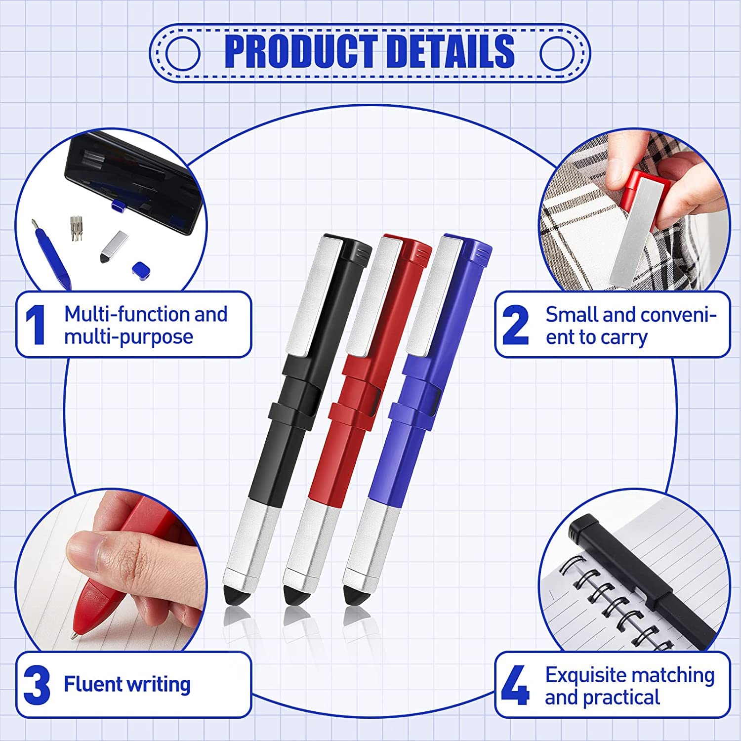 Giftock 2PCS Pen Shaped Phone Holder with Screwdriver Set, Touch Screen Stylus Pen, Multifunctional 4 in 1 Tech Tools Pen with Phone Stand & 7 common screwdriver bits for Home, School, Office ( Multi Tool Pen )