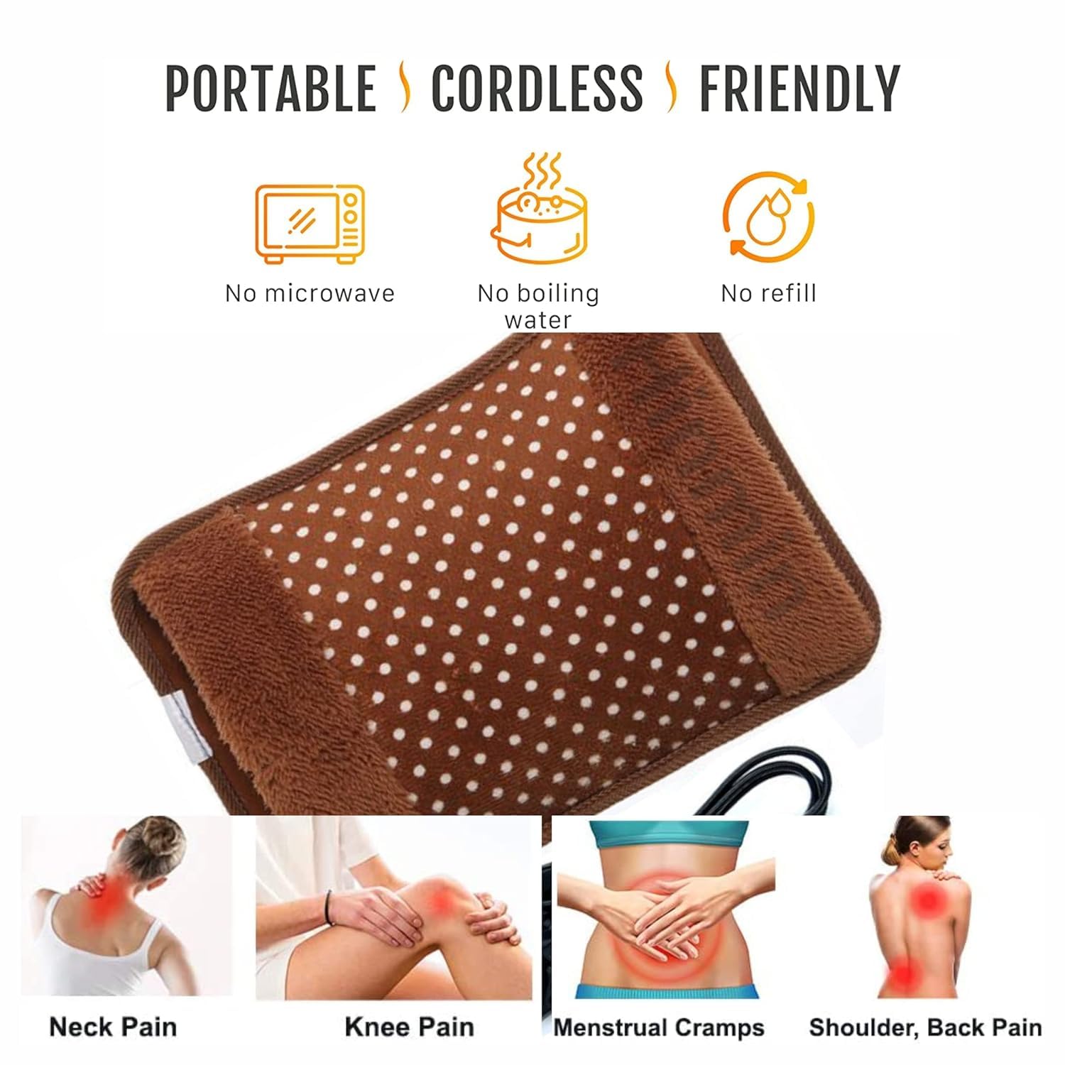 Giftock Premium Velvet Electric Hot Water Bag for Pain Relief With a Heating Pad For Period Cramps, Shoulder, Back, Neck (Brown Color)