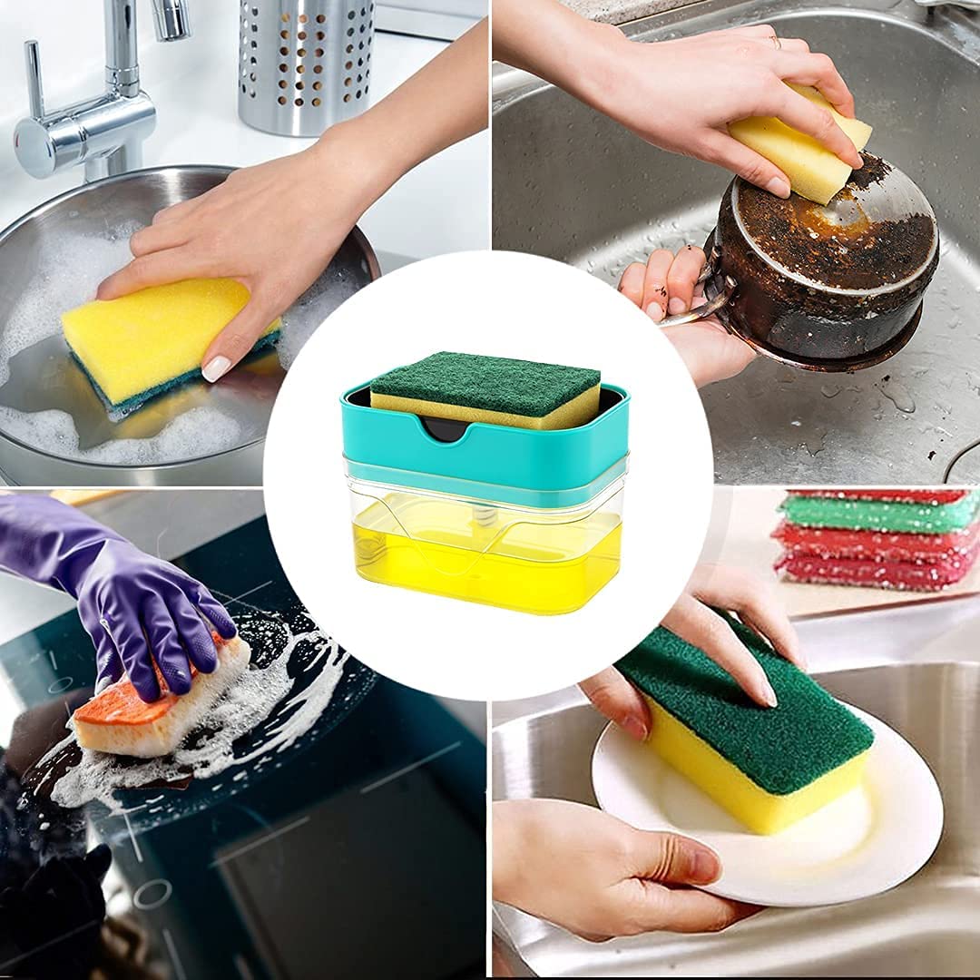 Giftock Tar Brush Dish Cleaning Brush with Liquid Dispensar Palm Dishes Pot, pan, Sink scrubbing Household soap Dispenser for Tool Dispensing wash Kitchen Utensils Scrubber Multipurpose in Home