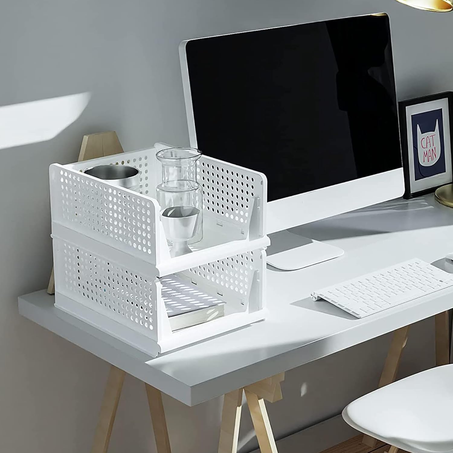 Giftock Plastic 4 Layer Adjustable Sliding Drawer, Foldable Closet Storage Drawer for Home & Office - White (Sliding Drawer)