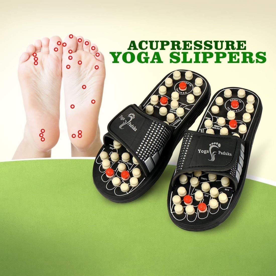 Giftock Spring Acupressure Magnetic Therapy Sandals |Yoga Paduka Acupressure Foot Relaxer| Foot Massager Slipper| Rotating Acupressure Foot Slippers for Men & Women (6 UK)